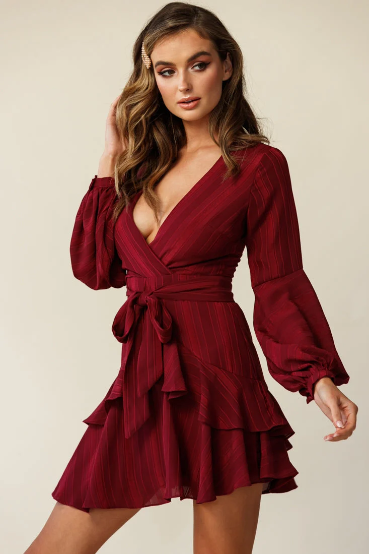 Kerry Layered Balloon Sleeve Dress Wine - Image 6