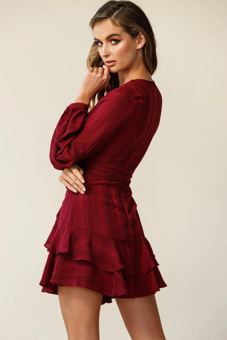 Kerry Layered Balloon Sleeve Dress Wine - Image 8