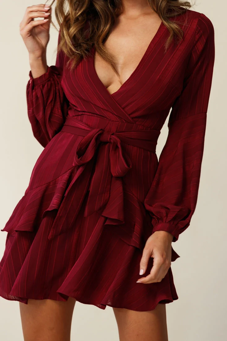Kerry Layered Balloon Sleeve Dress Wine - Image 9