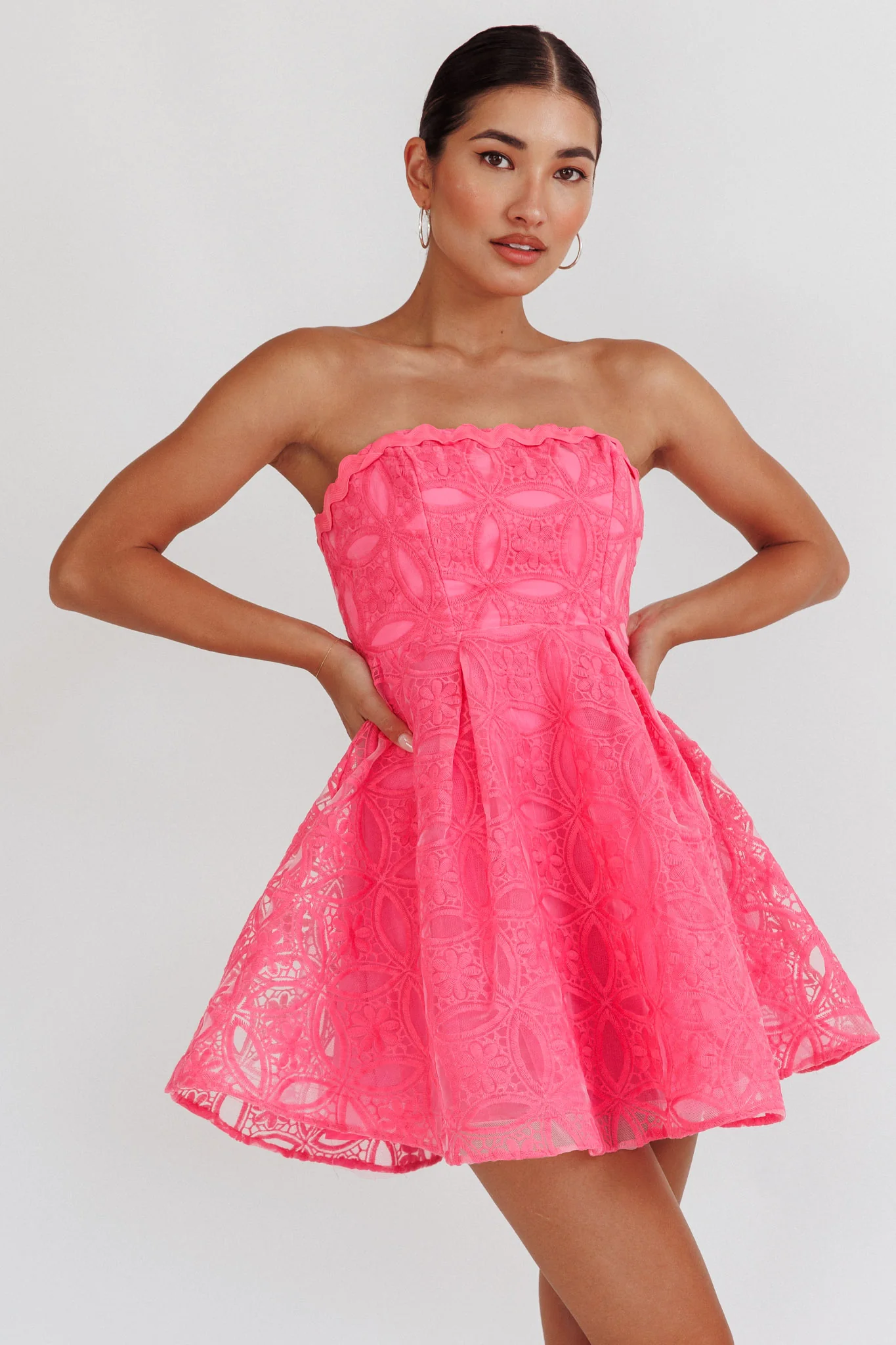 Kesenia Strapless Embroidered Mini Dress Hot Pink - Image 5