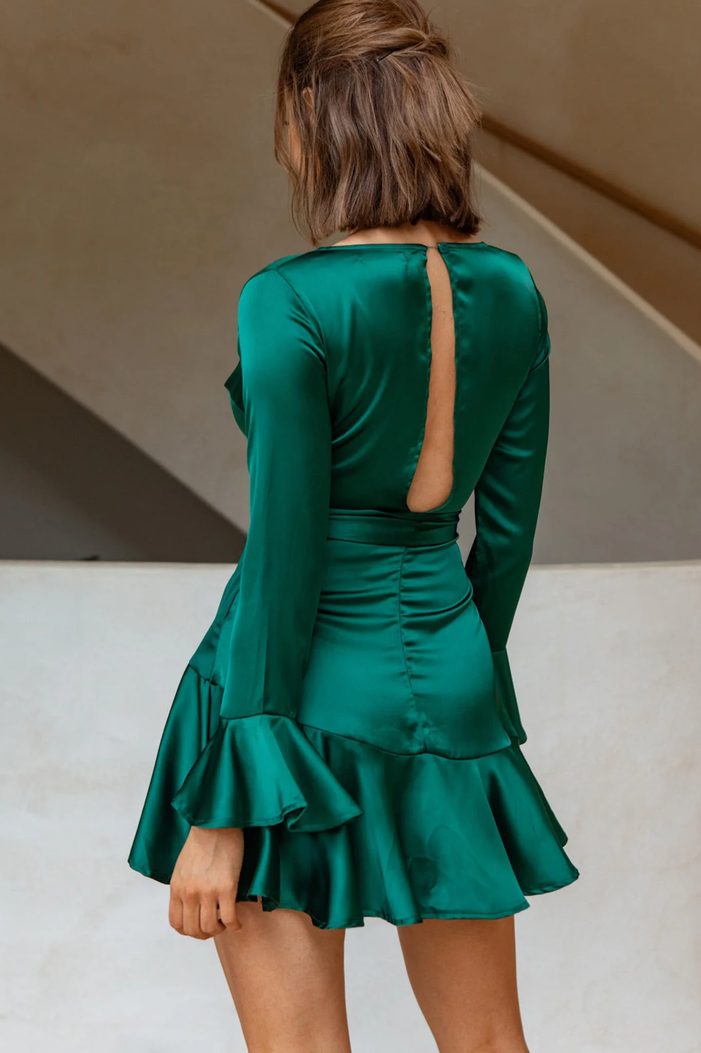 Khandi Long Sleeve Ruffle Wrap Dress Jade - Image 2