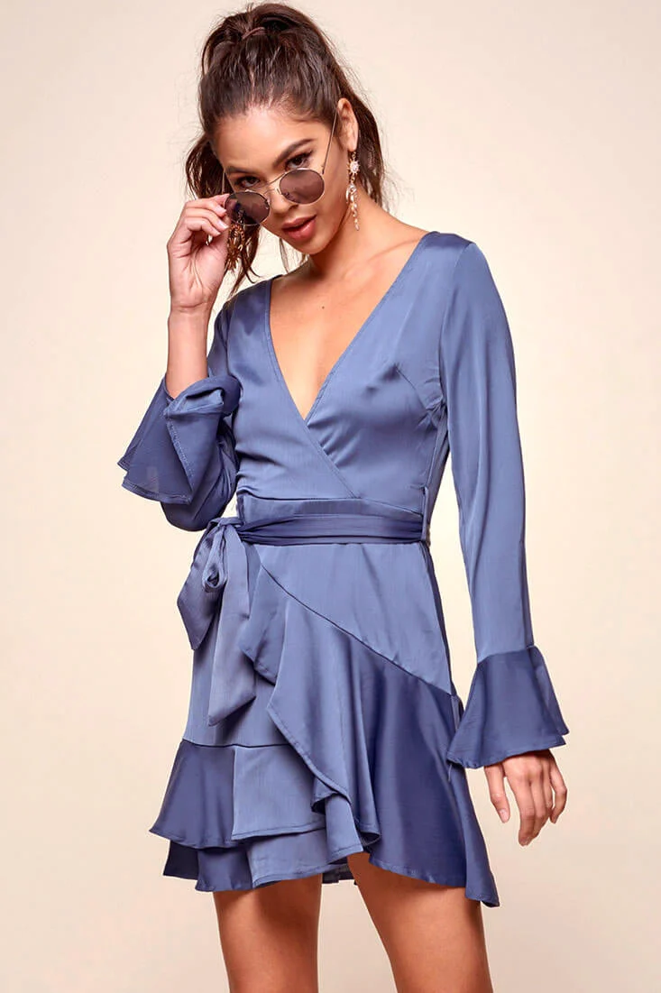 Khandi Peek-a-Boo Back Wrap Dress Midnight Blue - Image 2