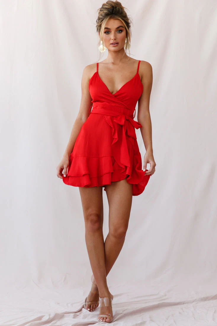 Khandi Wrap Ruffle Dress Red - Image 2