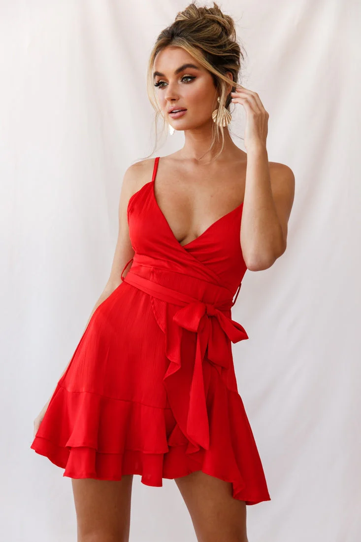 Khandi Wrap Ruffle Dress Red - Image 5