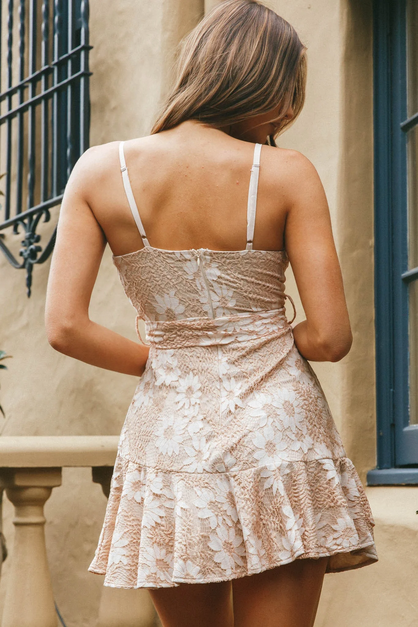 Khandi Wrap Ruffle Lace Dress Blush - Image 5
