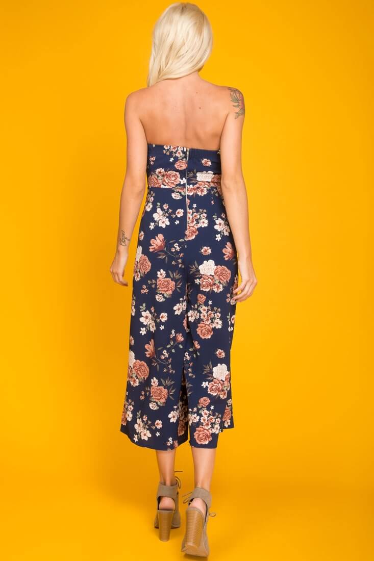 Khloe Floral Summer Bow Tie Jumpsuit Navy - Image 6