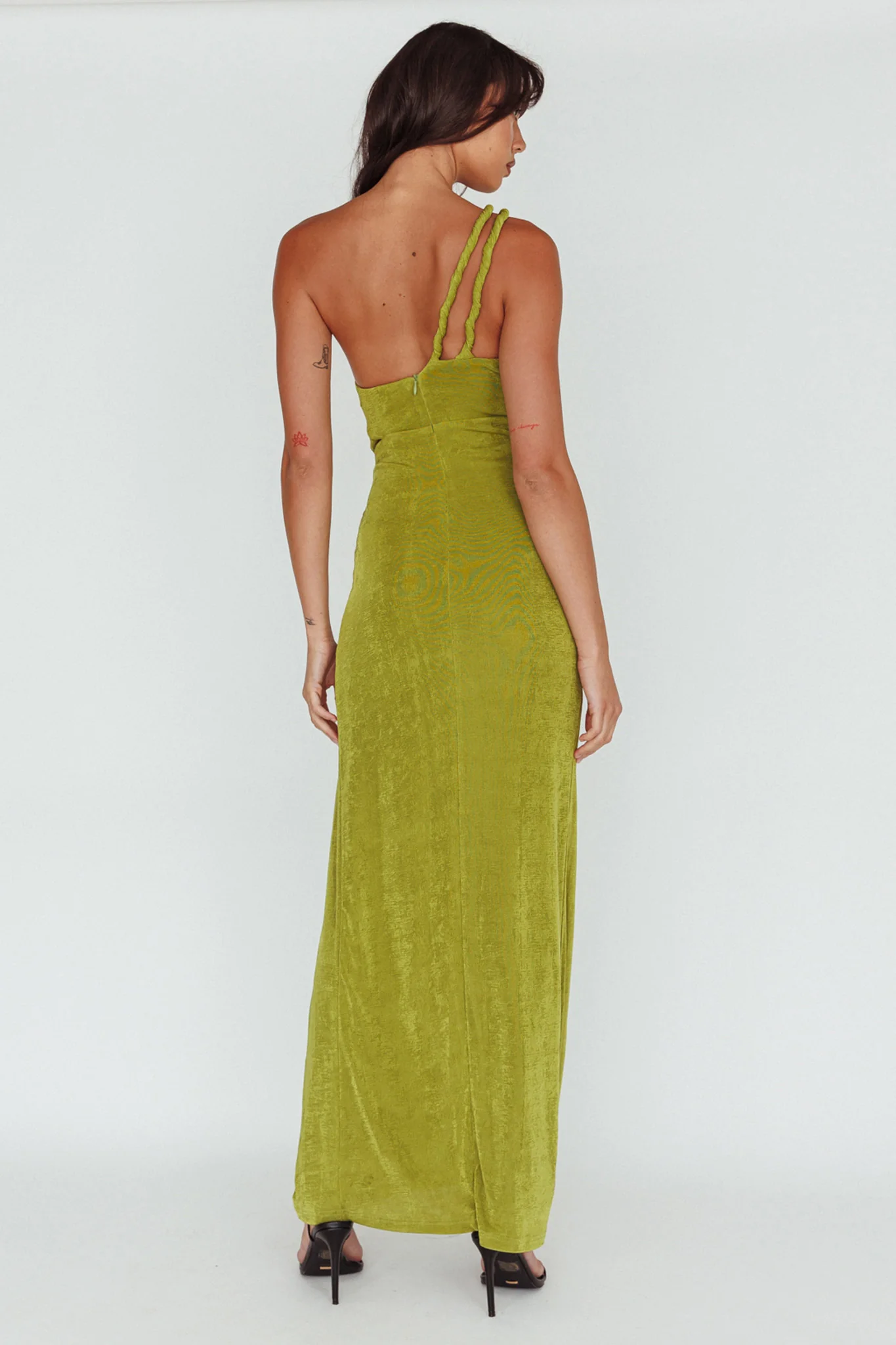 Kiah Twist Accent Thigh Split Midi Dress Moss - Image 2