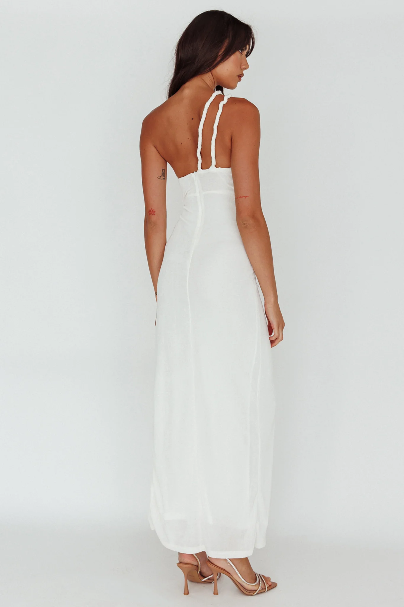 Kiah Twist Accent Thigh Split Midi Dress White - Image 2