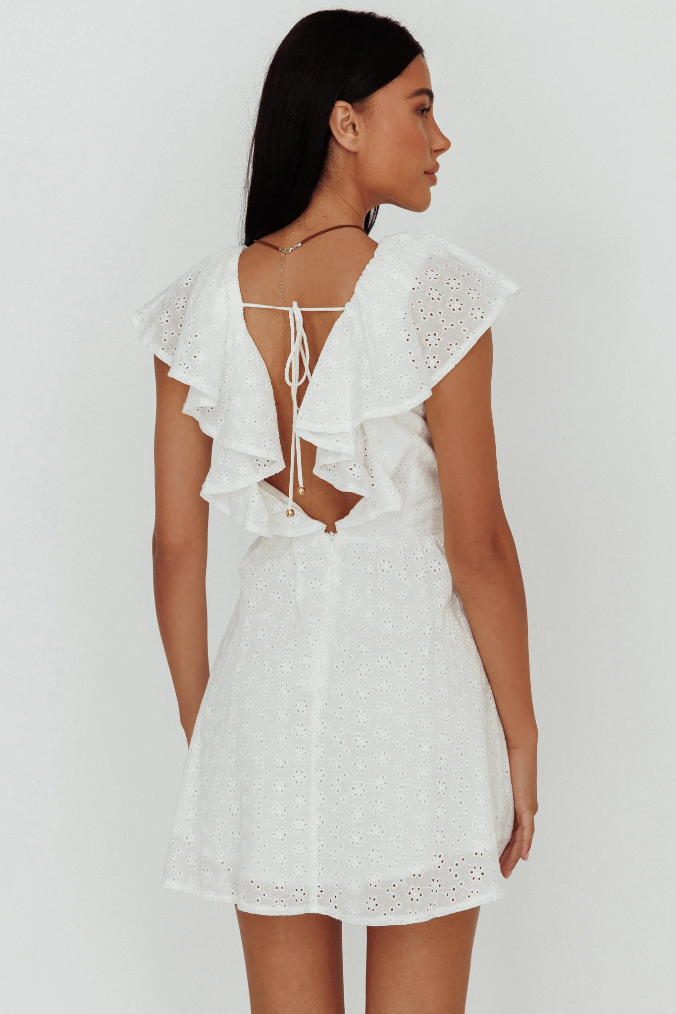 Kiarah Eyelet Ruffle Mini Dress White - Image 4