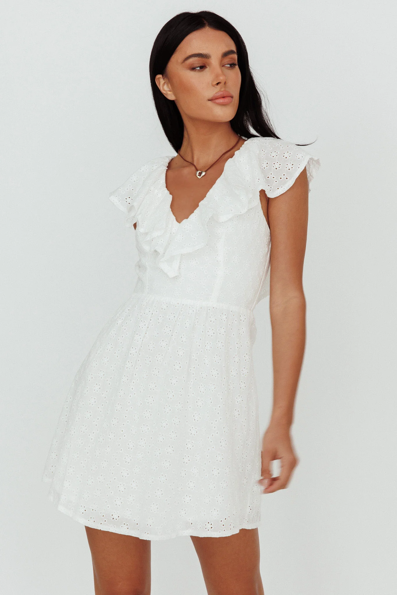 Kiarah Eyelet Ruffle Mini Dress White - Image 5