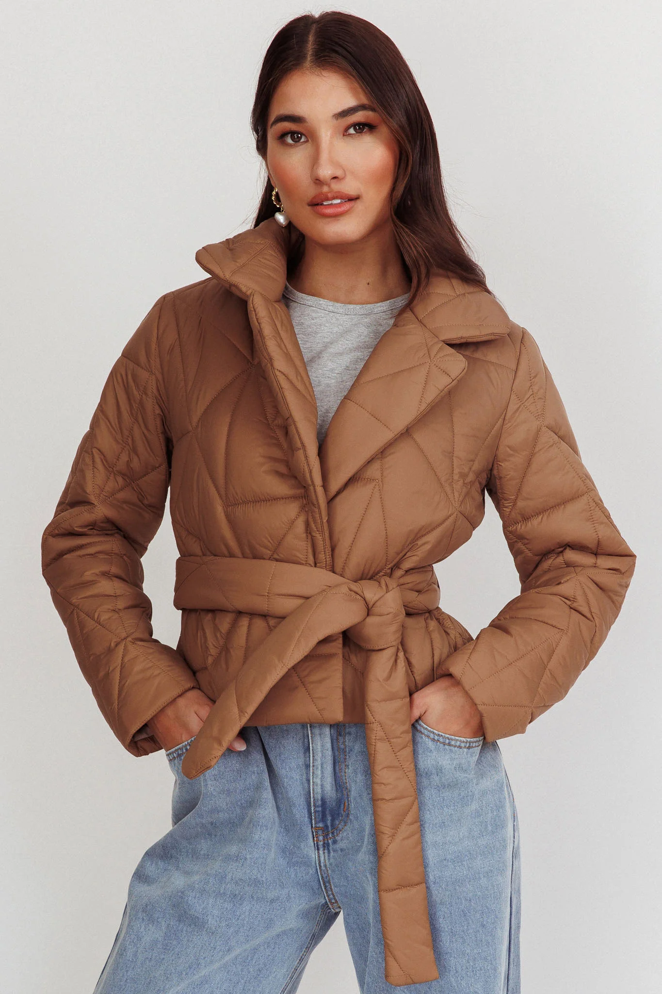 Kiersten Waist Tie Puffer Jacket Mocha - Image 5