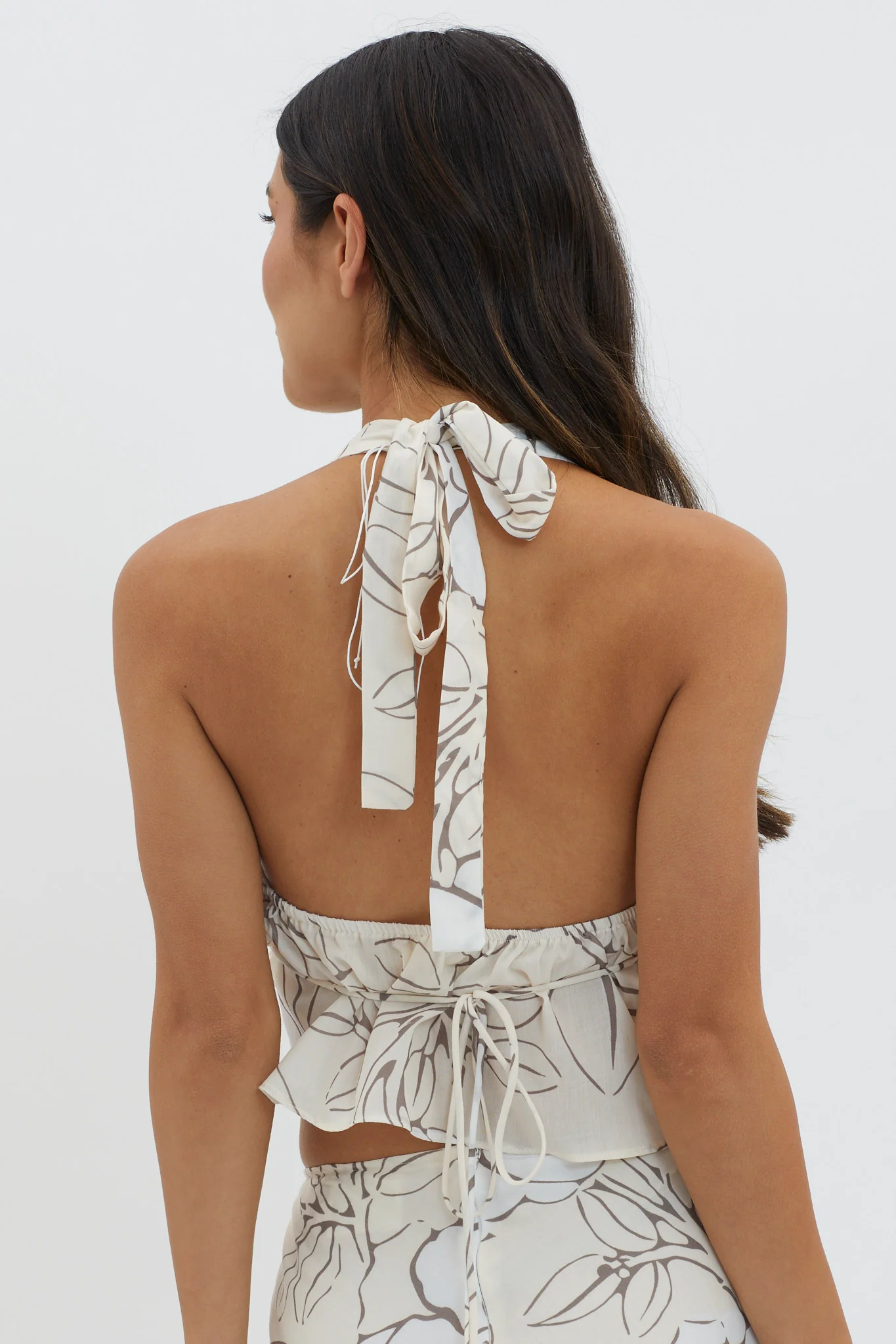 Kika Halterneck Crop Top Floral Cream - Image 2