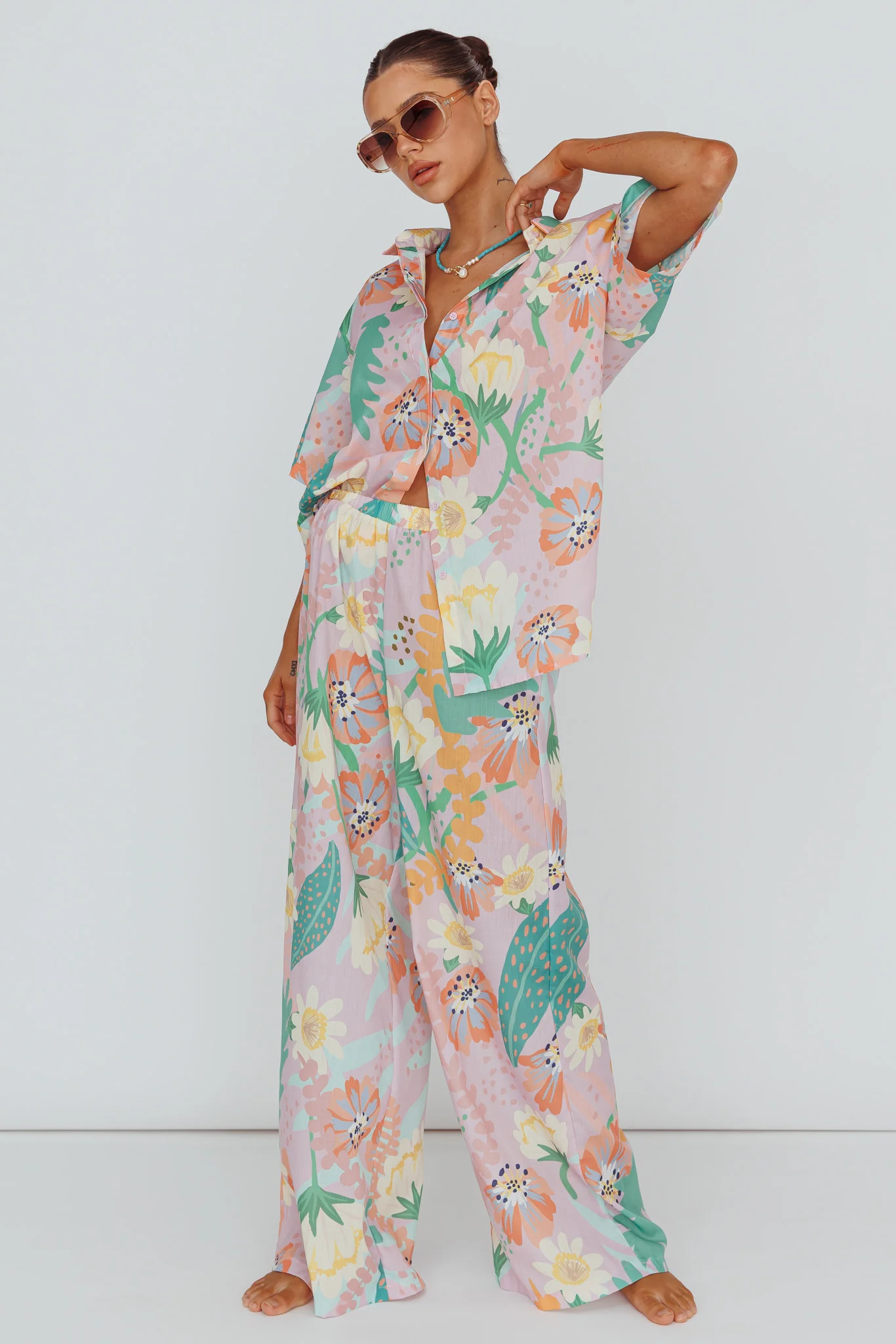 Kiko Wide Leg Pants Print Pink Multi - Image 5