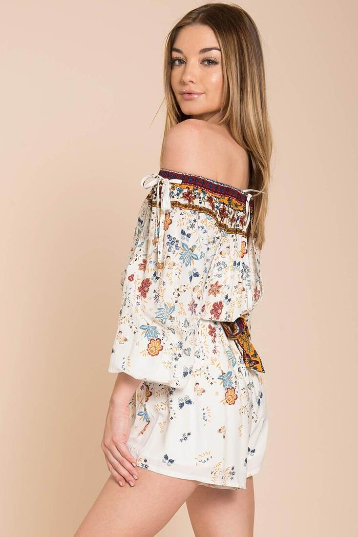 Kiley Floral Romper White / Brown - Image 5