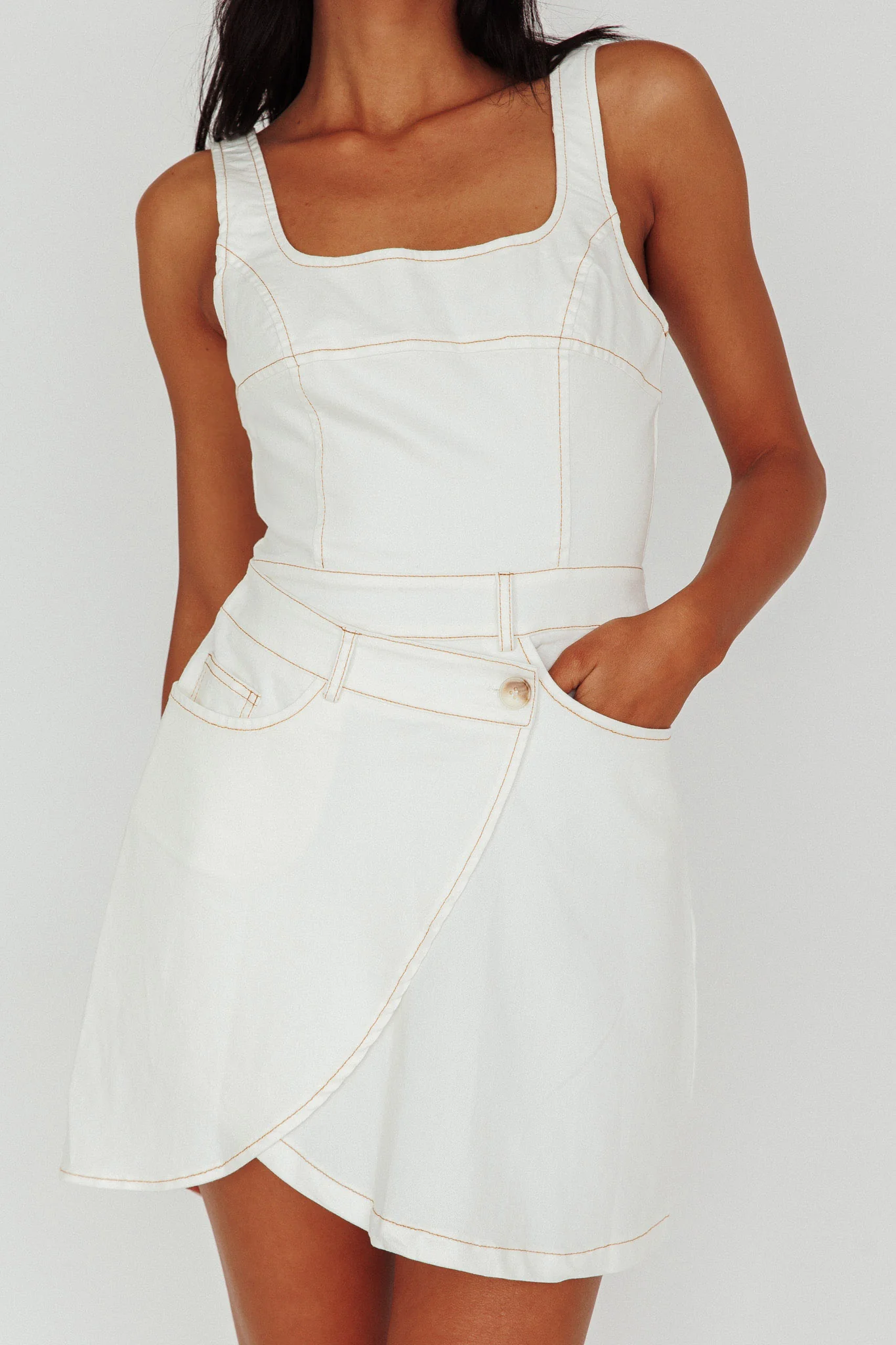 Killara Pocket Wrap Mini Dress Cream - Image 4