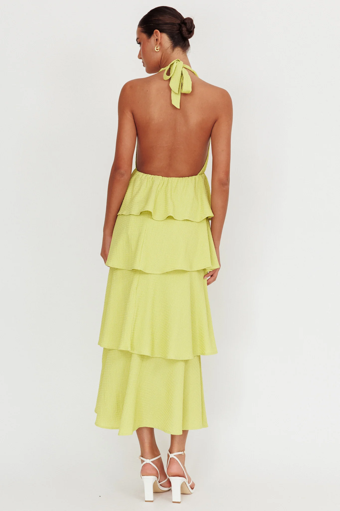 Kimberley Halter Neck Ruffle Maxi Dress Matcha - Image 3