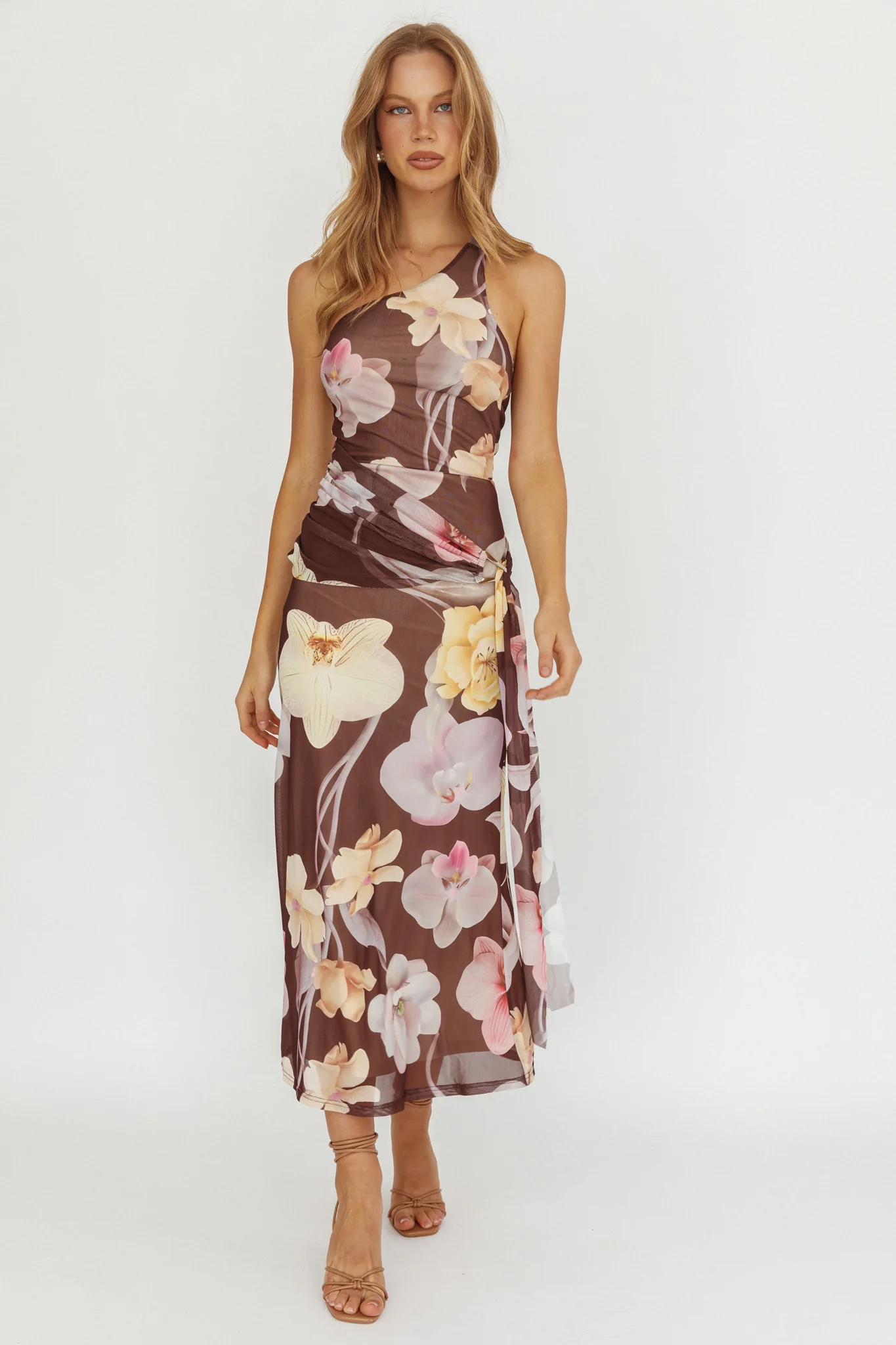 Kimbra Waist Sash Maxi Dress Floral Brown - Image 5