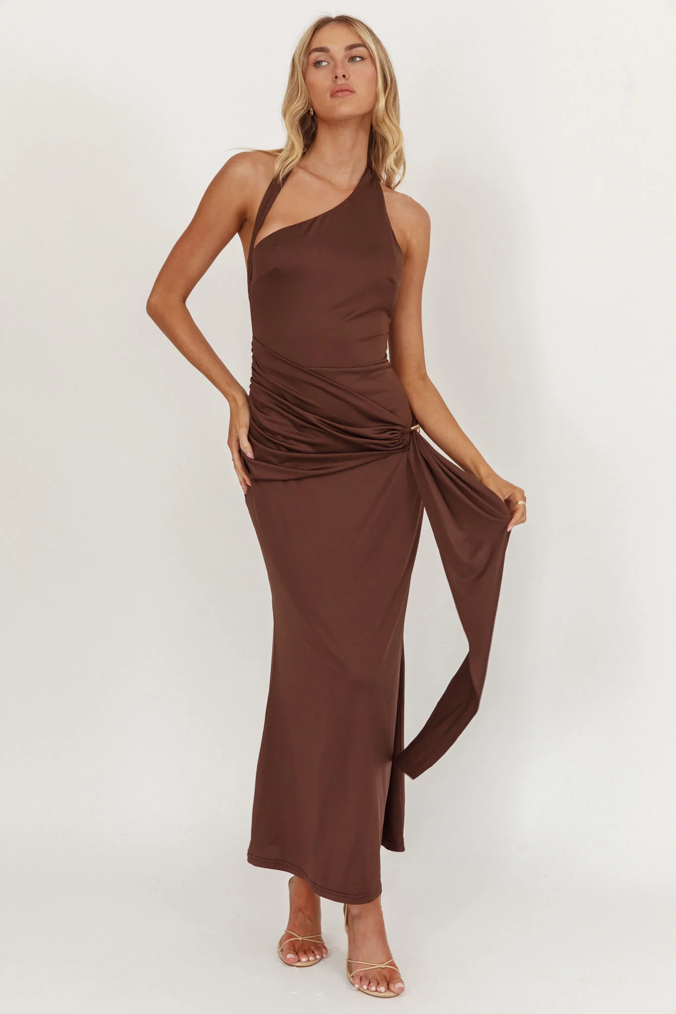 Kimbra Waist Sash Midi Dress Chocolate - Image 5