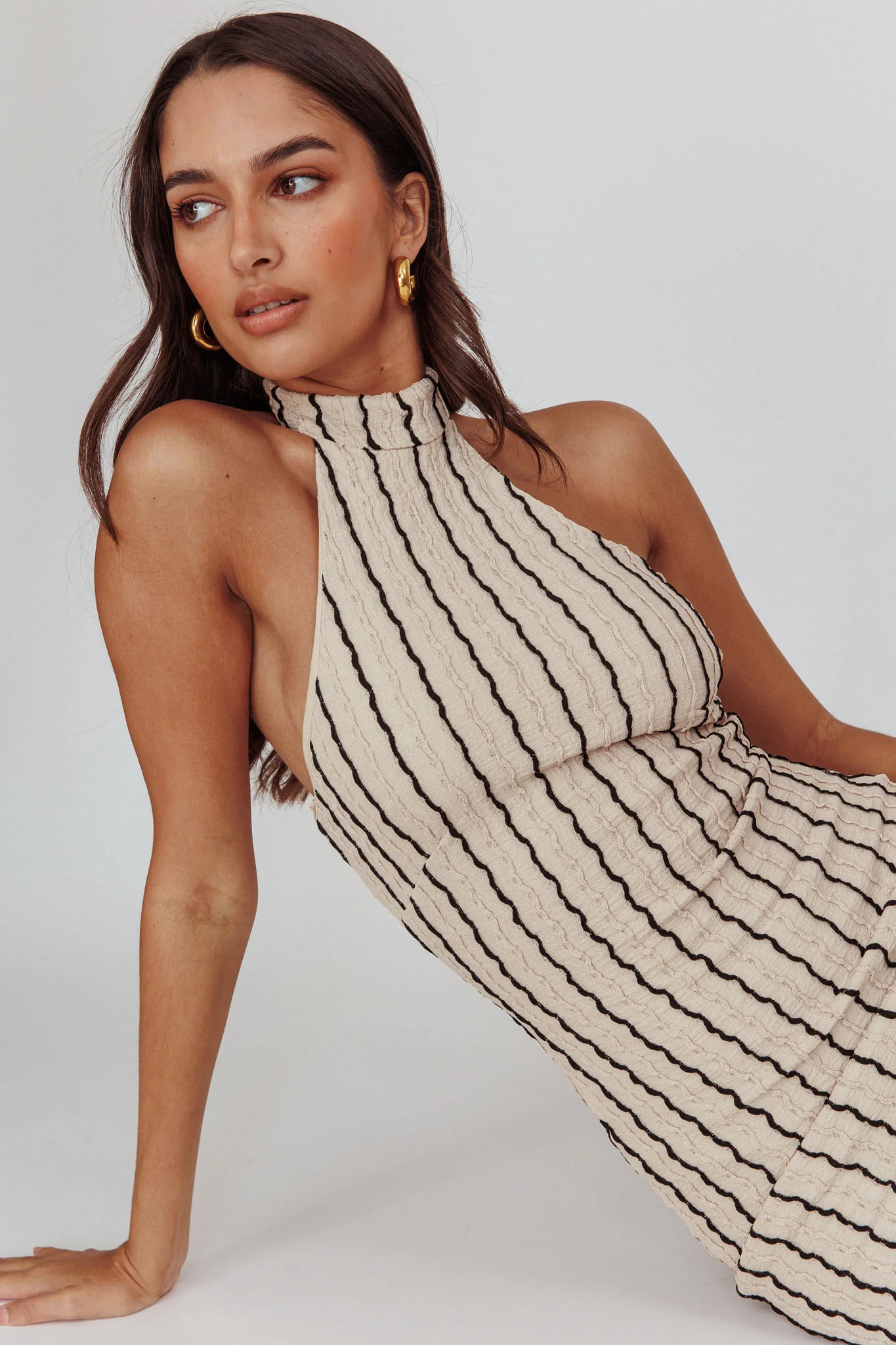 Kimchi Mockneck Halter Maxi Dress Beige - Image 2