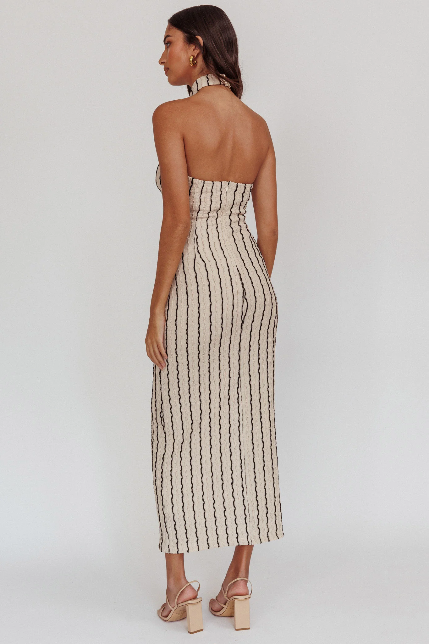 Kimchi Mockneck Halter Maxi Dress Beige - Image 3
