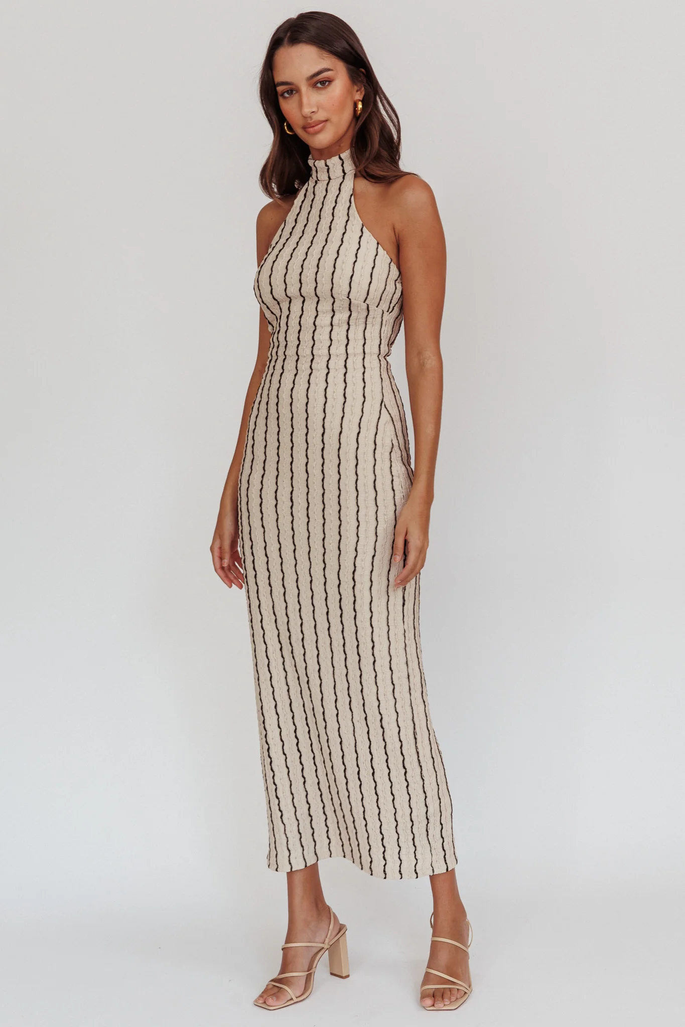 Kimchi Mockneck Halter Maxi Dress Beige - Image 4