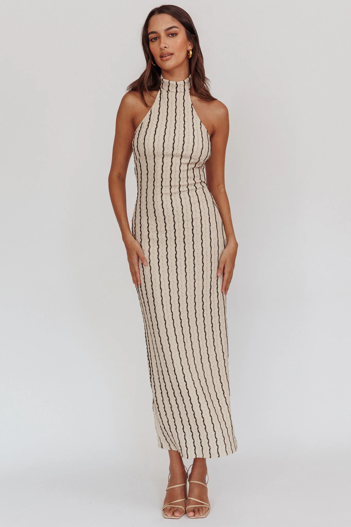 Kimchi Mockneck Halter Maxi Dress Beige - Image 6
