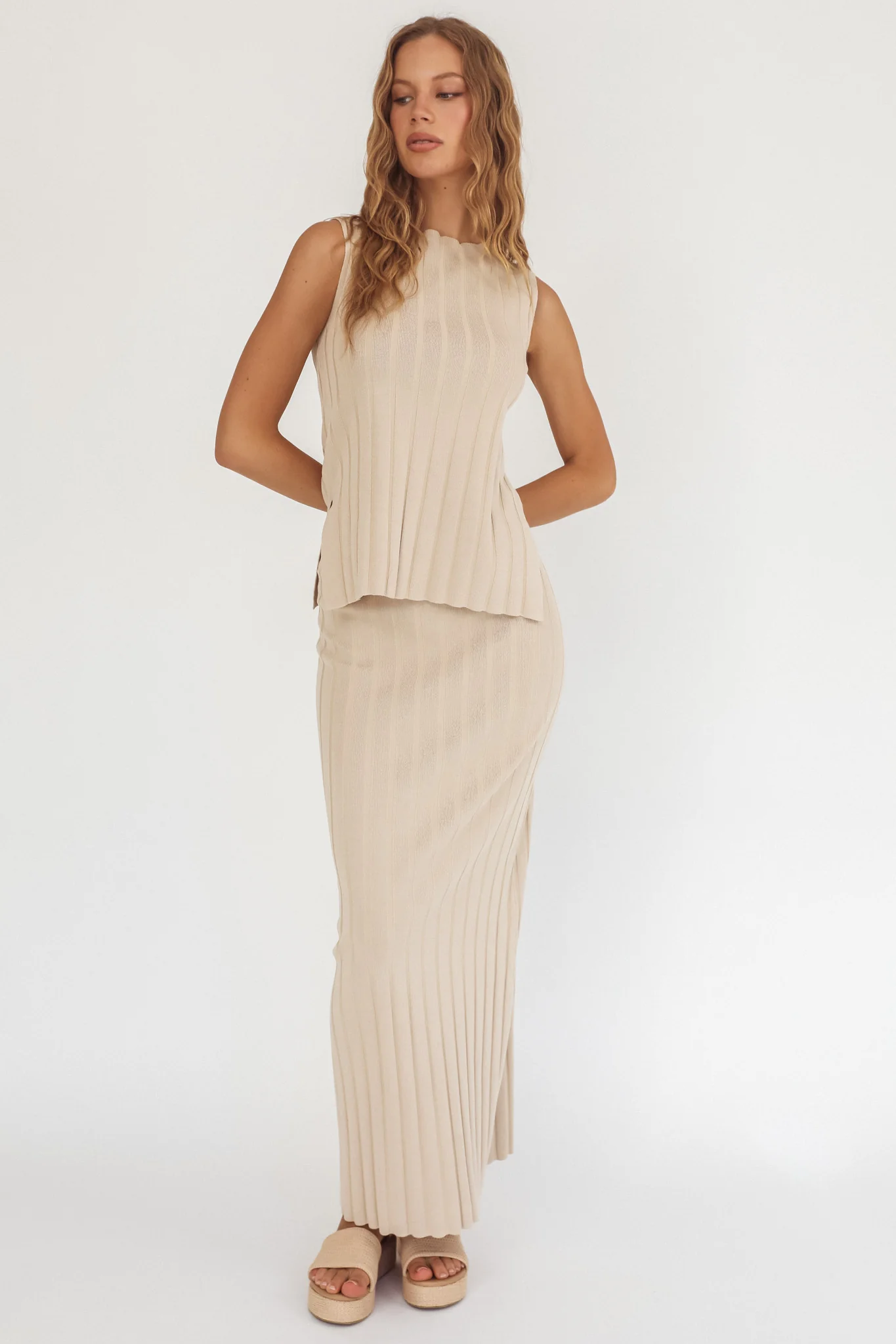 Kimora Sleeveless Knit Top Sand - Image 4