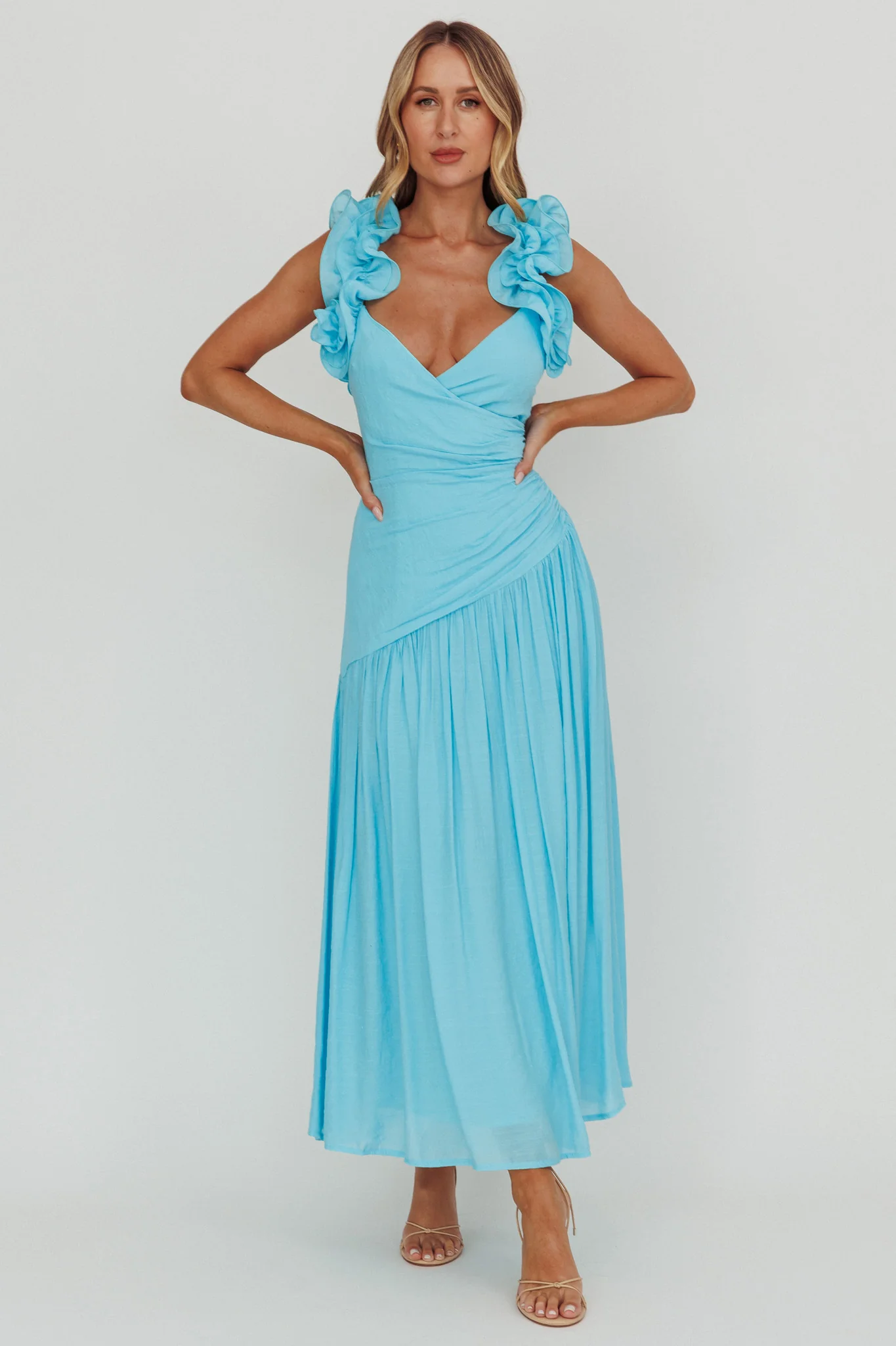Kinley Ruffle Strap Maxi Dress Blue - Image 3