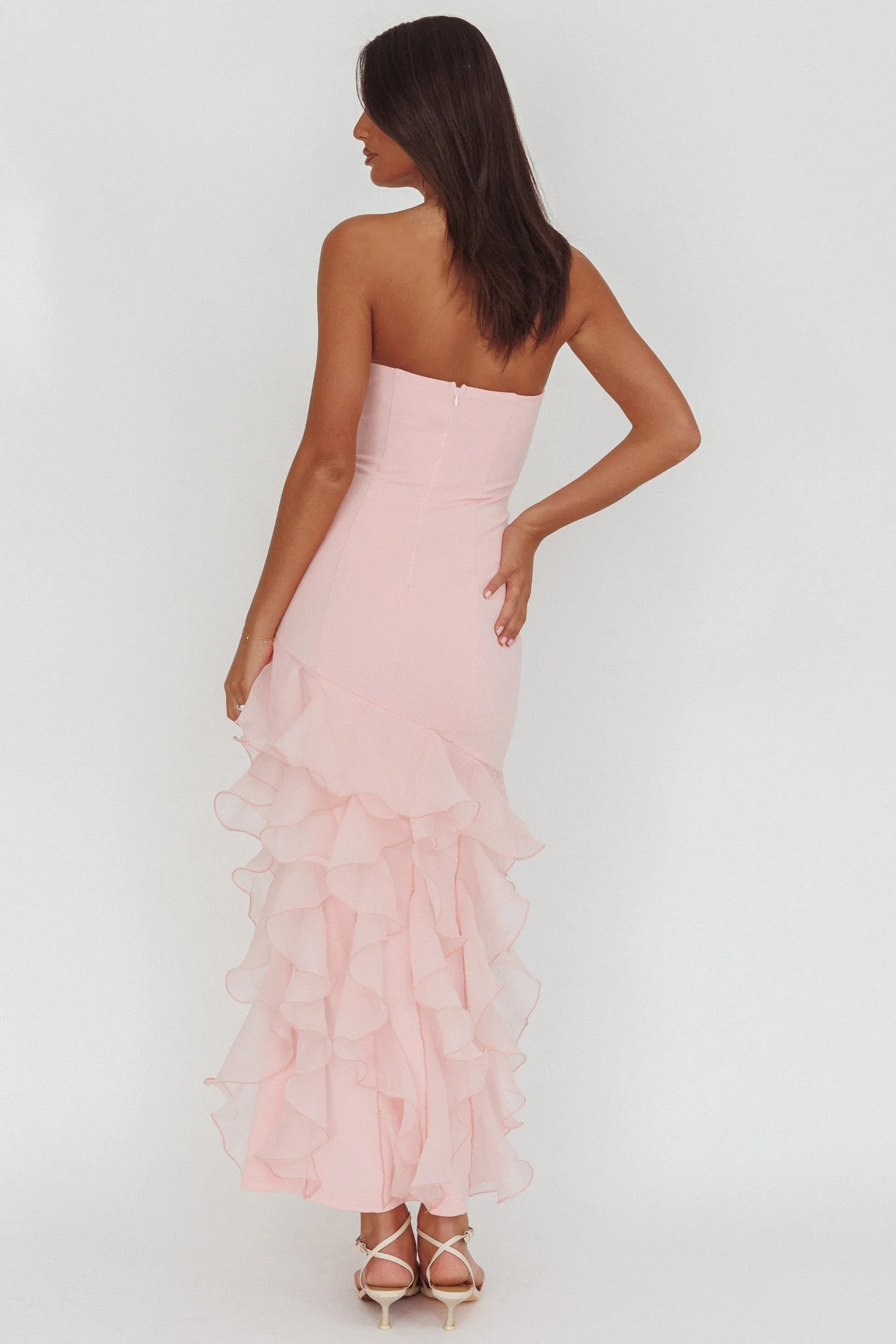 Kioto Strapless Organza Trim Maxi Dress Blush - Image 3