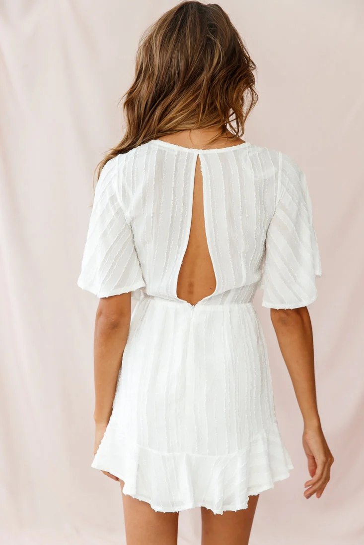 Knowing Tie-Front Frill Hem Dress White - Image 3