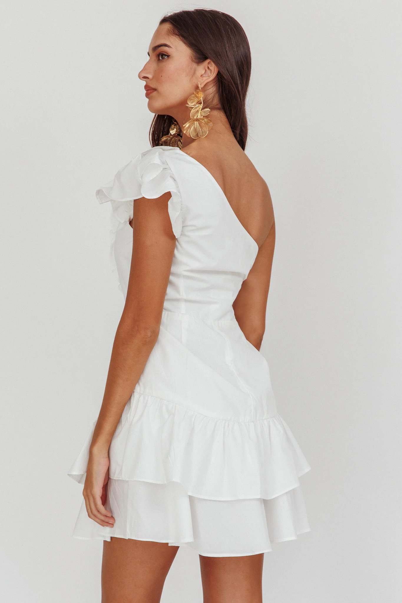Koko One-Shoulder Ruffle Mini Dress White - Image 3