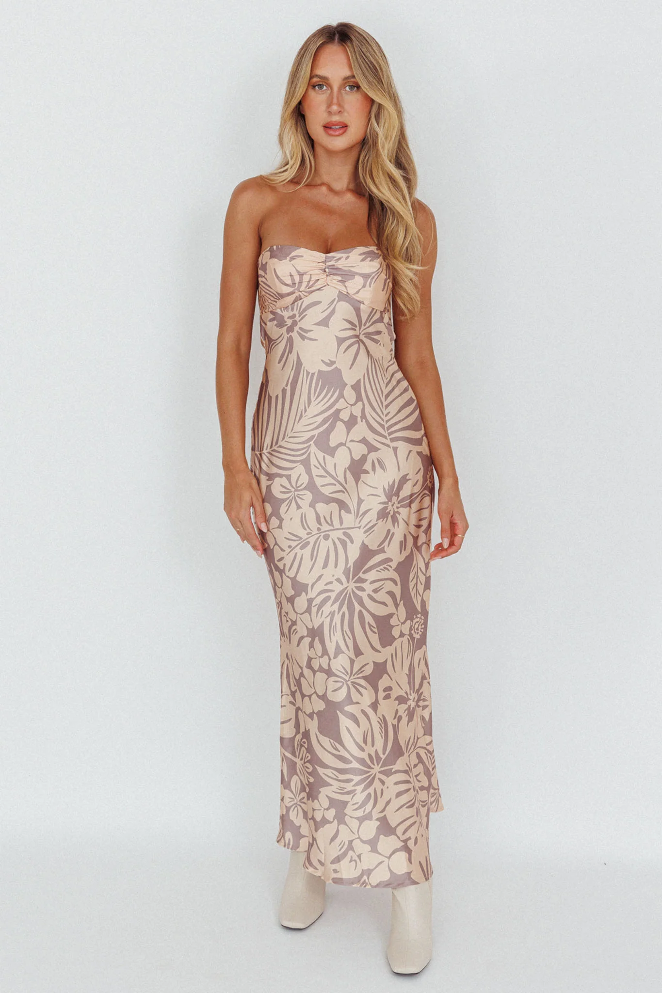 Kona Cowl Back Midi Dress Floral Beige - Image 6