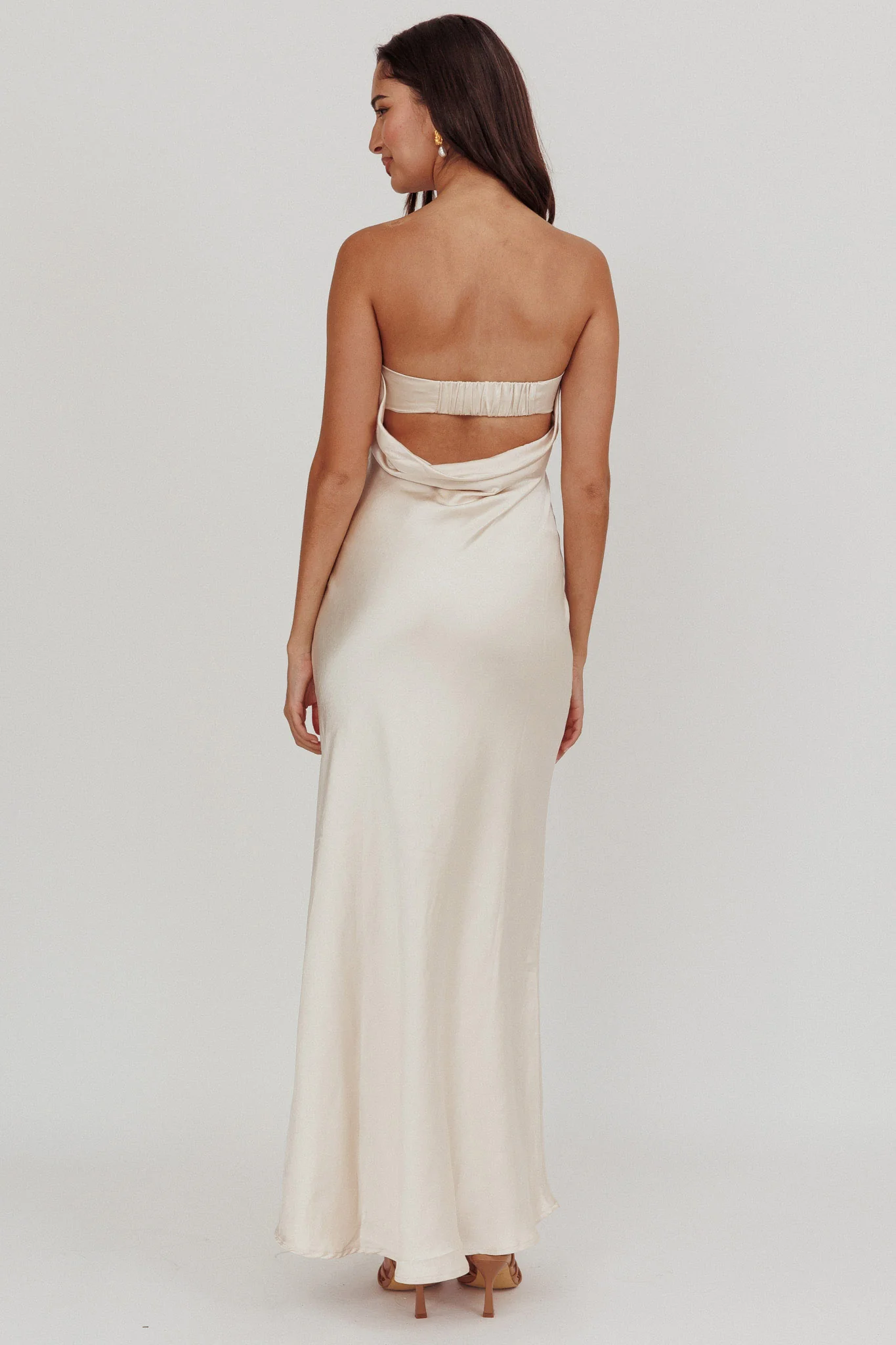 Kona Strapless Pleated Bust Satin Maxi Dress Champagne - Image 2