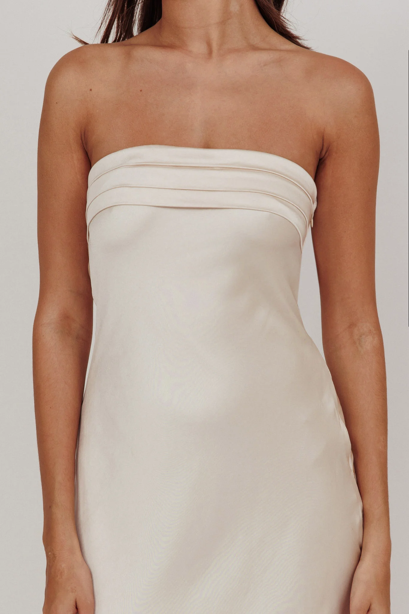 Kona Strapless Pleated Bust Satin Maxi Dress Champagne - Image 4