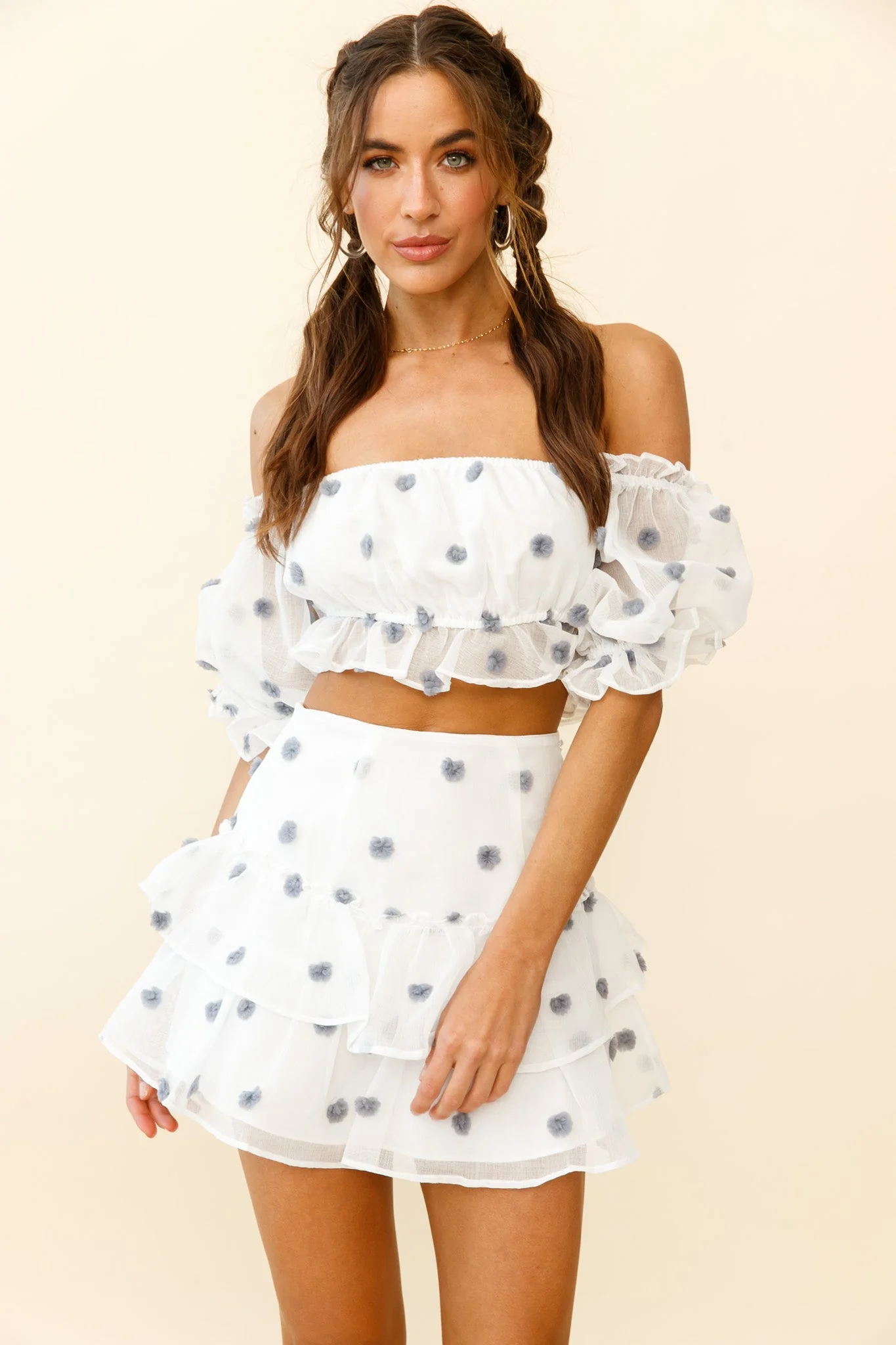 Krista Layered Ruffle Pompom Skirt White/Blue - Image 5