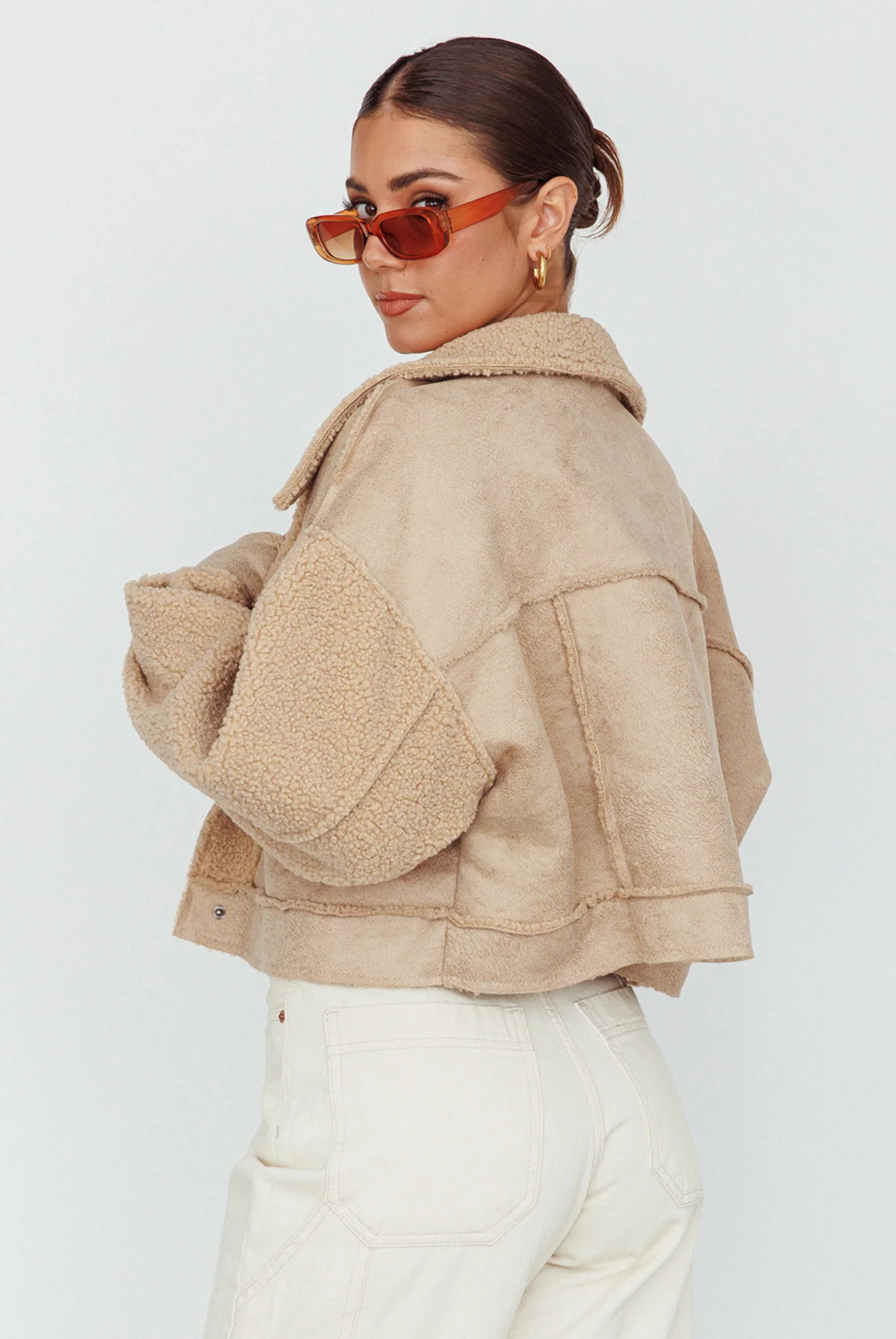 Kya Button Front Shearling Jacket Khaki - Image 2
