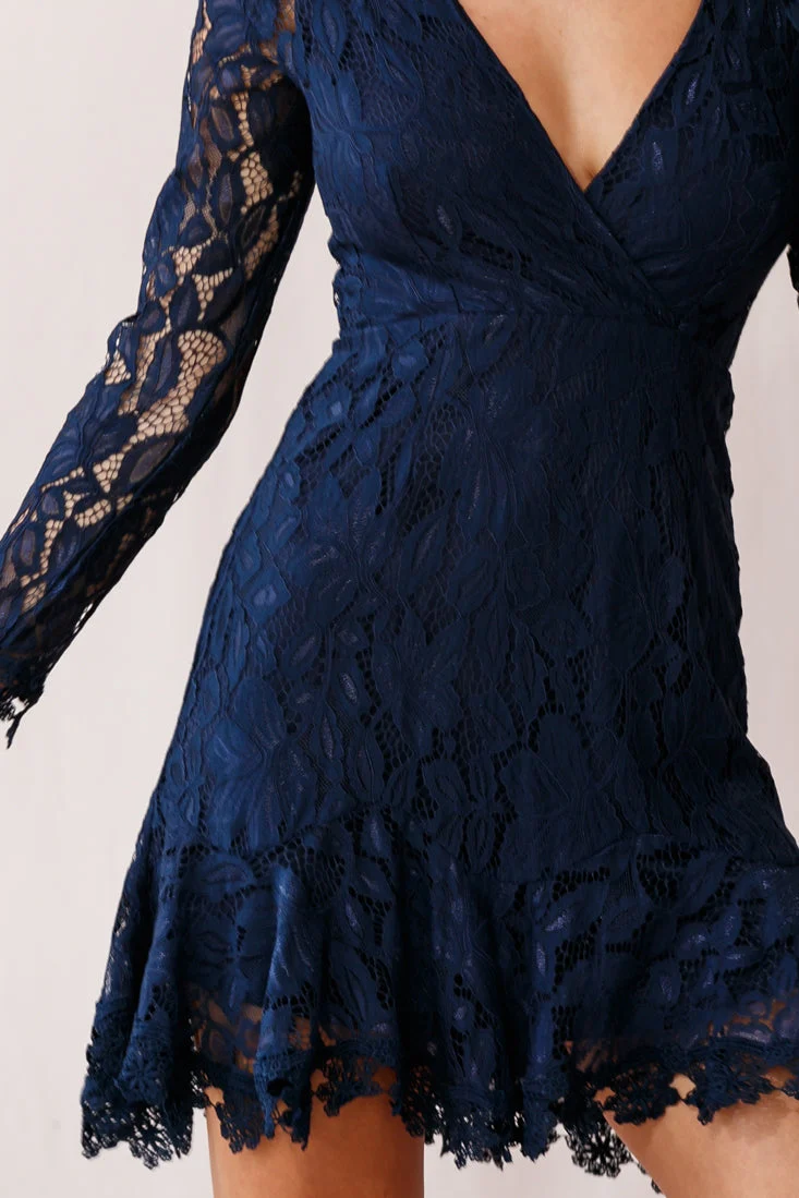 Kyle Long Sleeve Lace Dress Navy - Image 4
