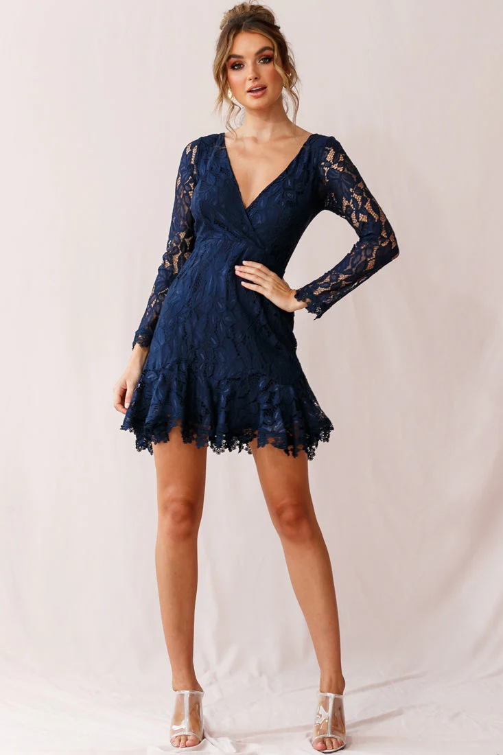Kyle Long Sleeve Lace Dress Navy - Image 5