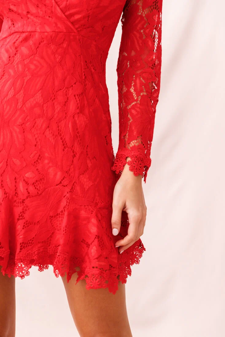 Kyle Long Sleeve Lace Dress Red - Image 4