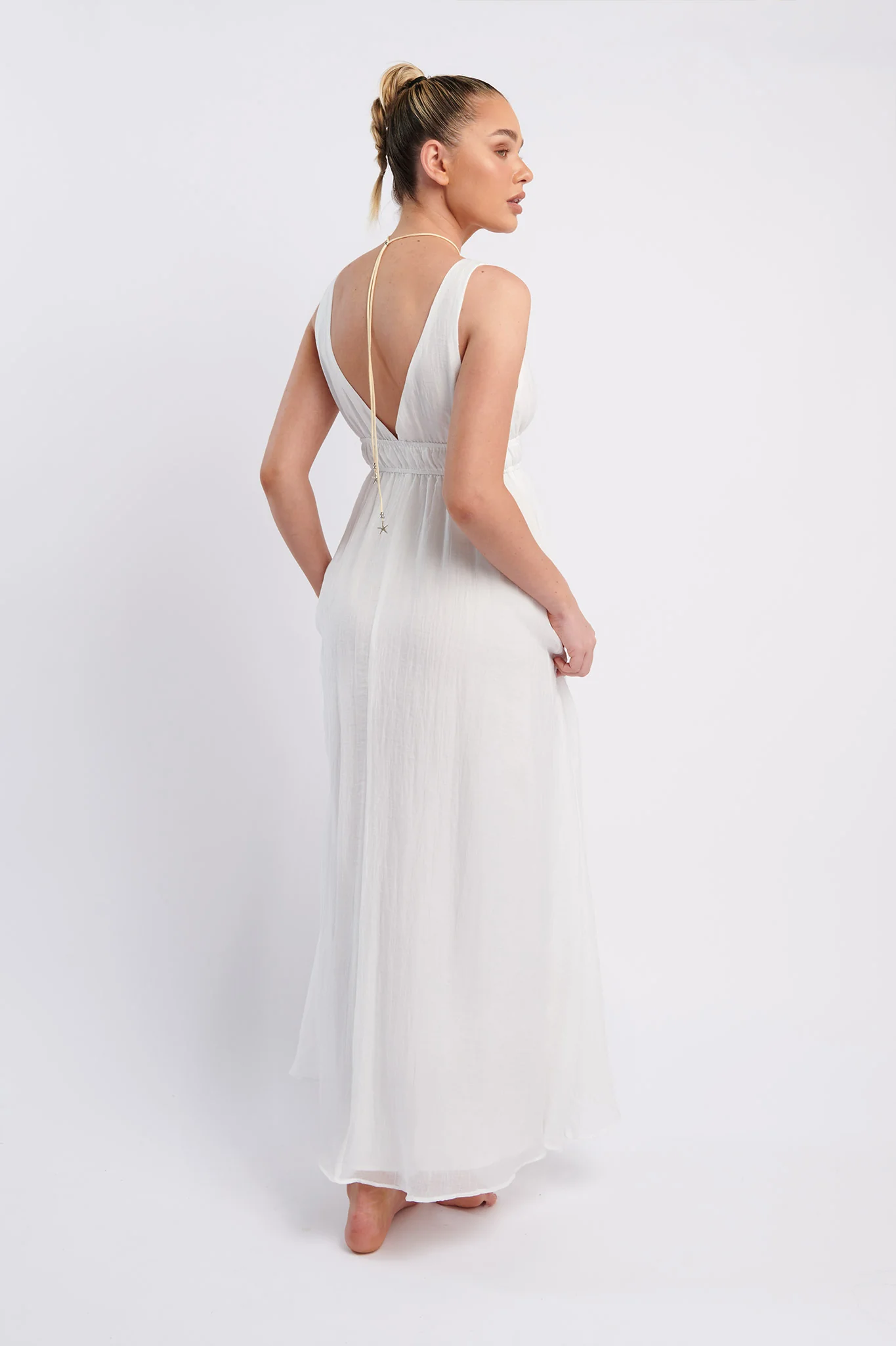 Kylin V-Neck Tied Bust Maxi Dress White - Image 2