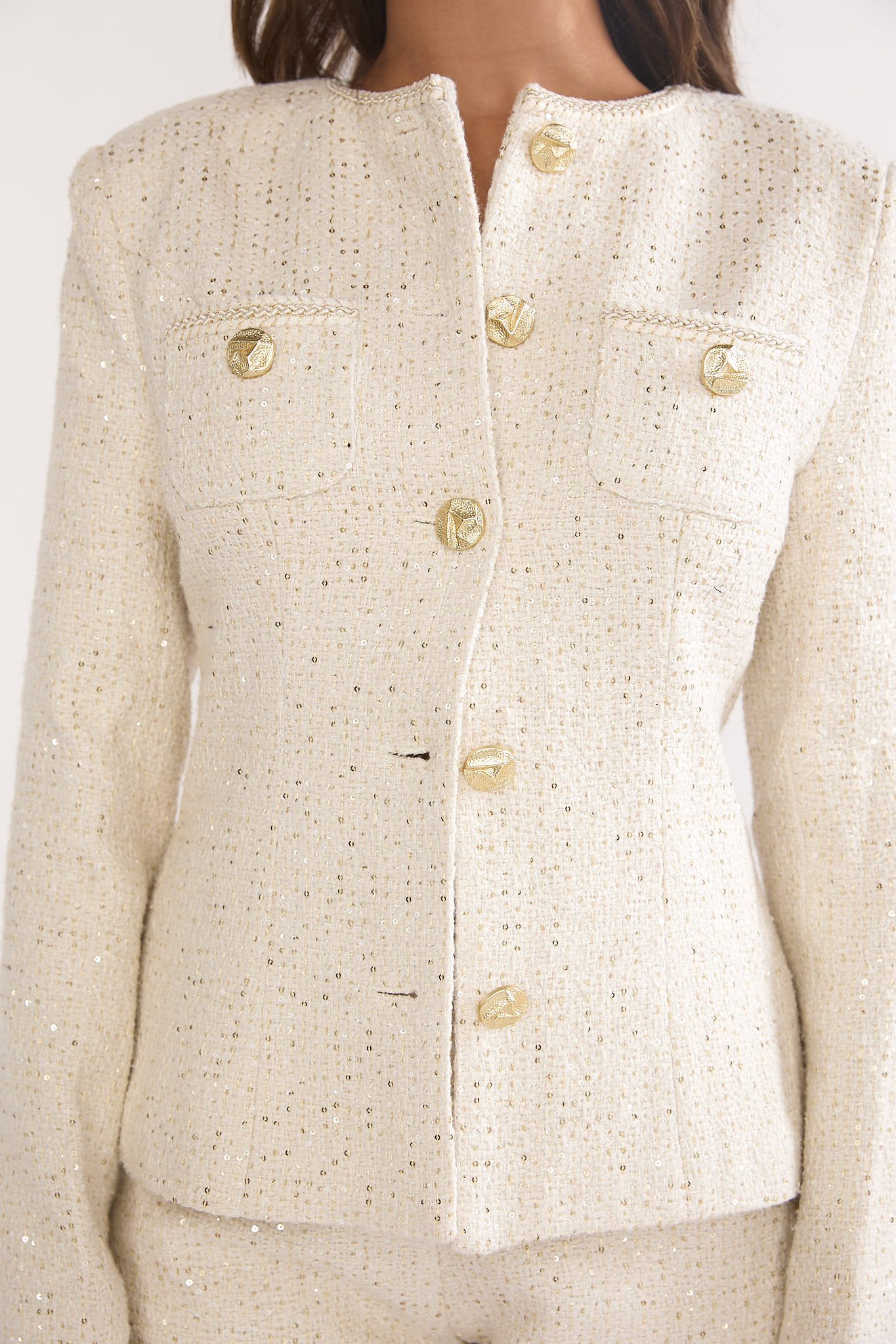 Kyomi Gold Button Tweed Jacket White Gold - Image 3