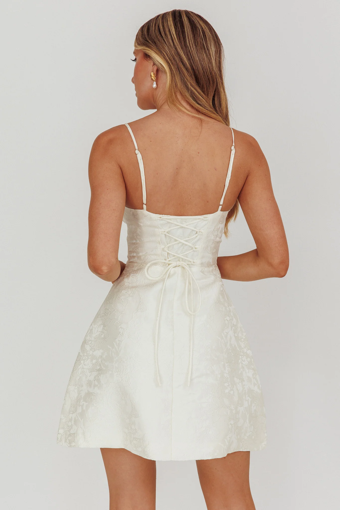 Kyrah Lace-Up Back Mini Dress Cream - Image 3