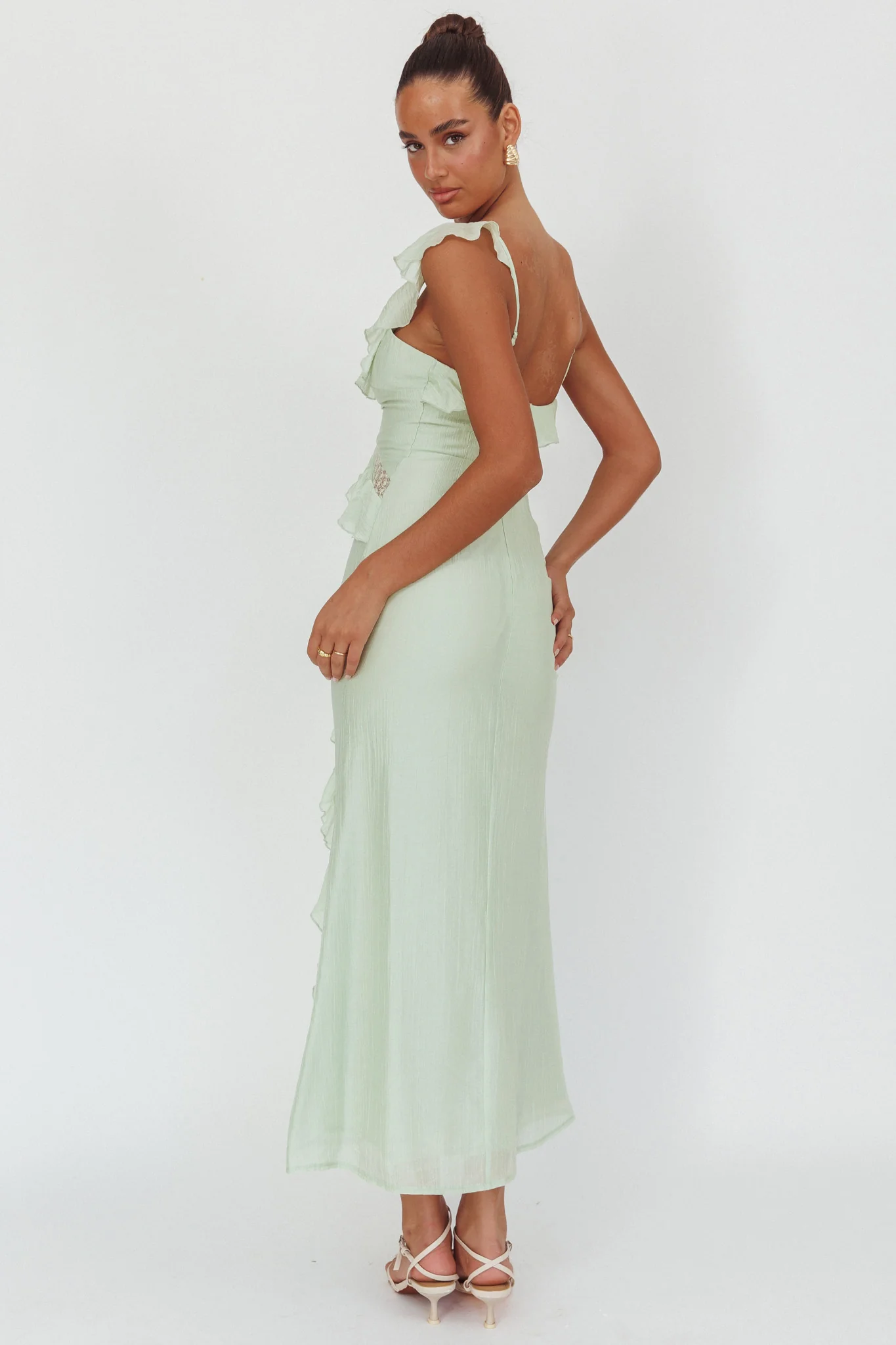 La Estrella Ruffle And Lace Trim Maxi Dress Sage - Image 2