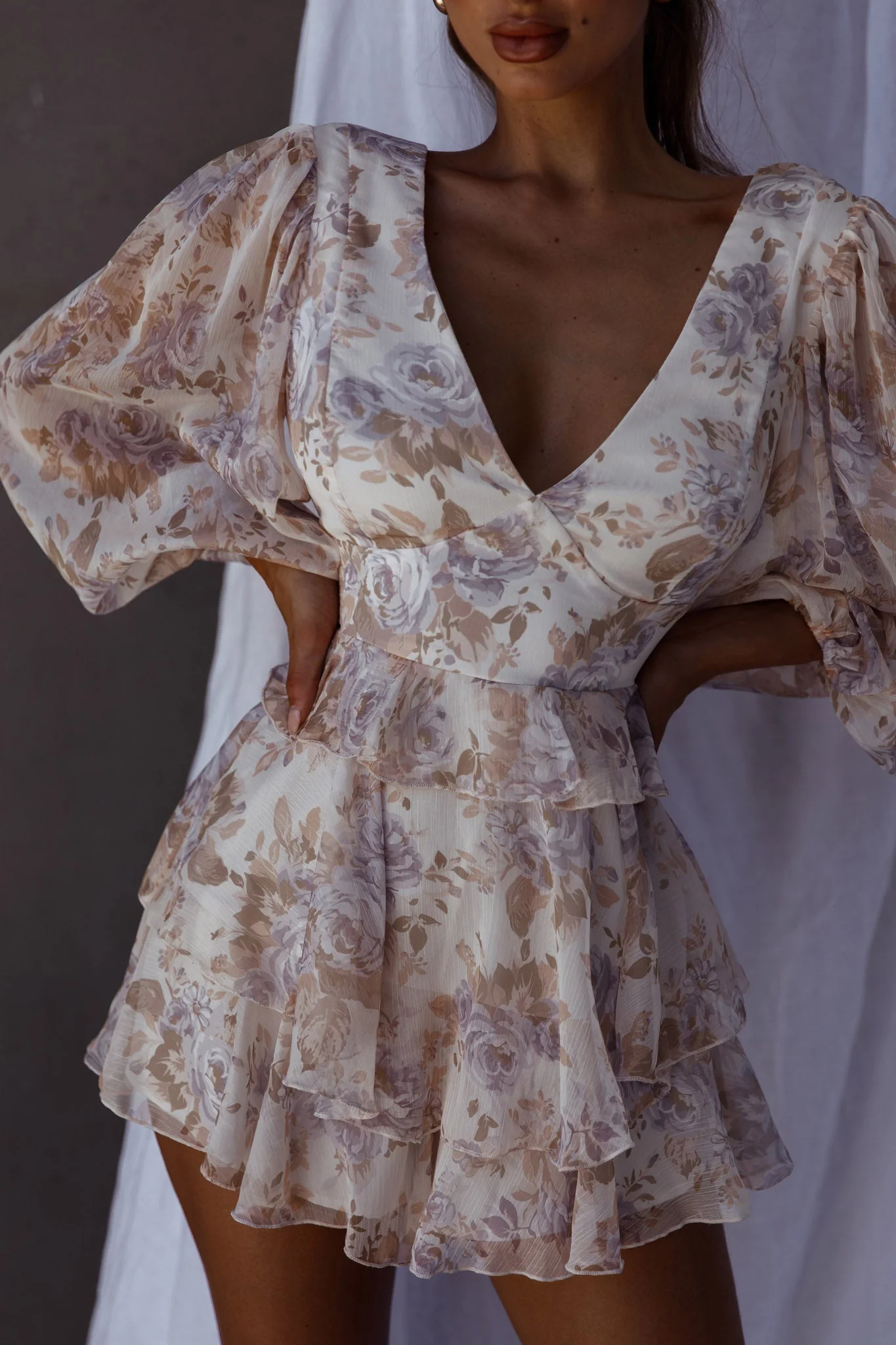 La Nena Frill Trim Flounce Romper Floral Cream - Image 4