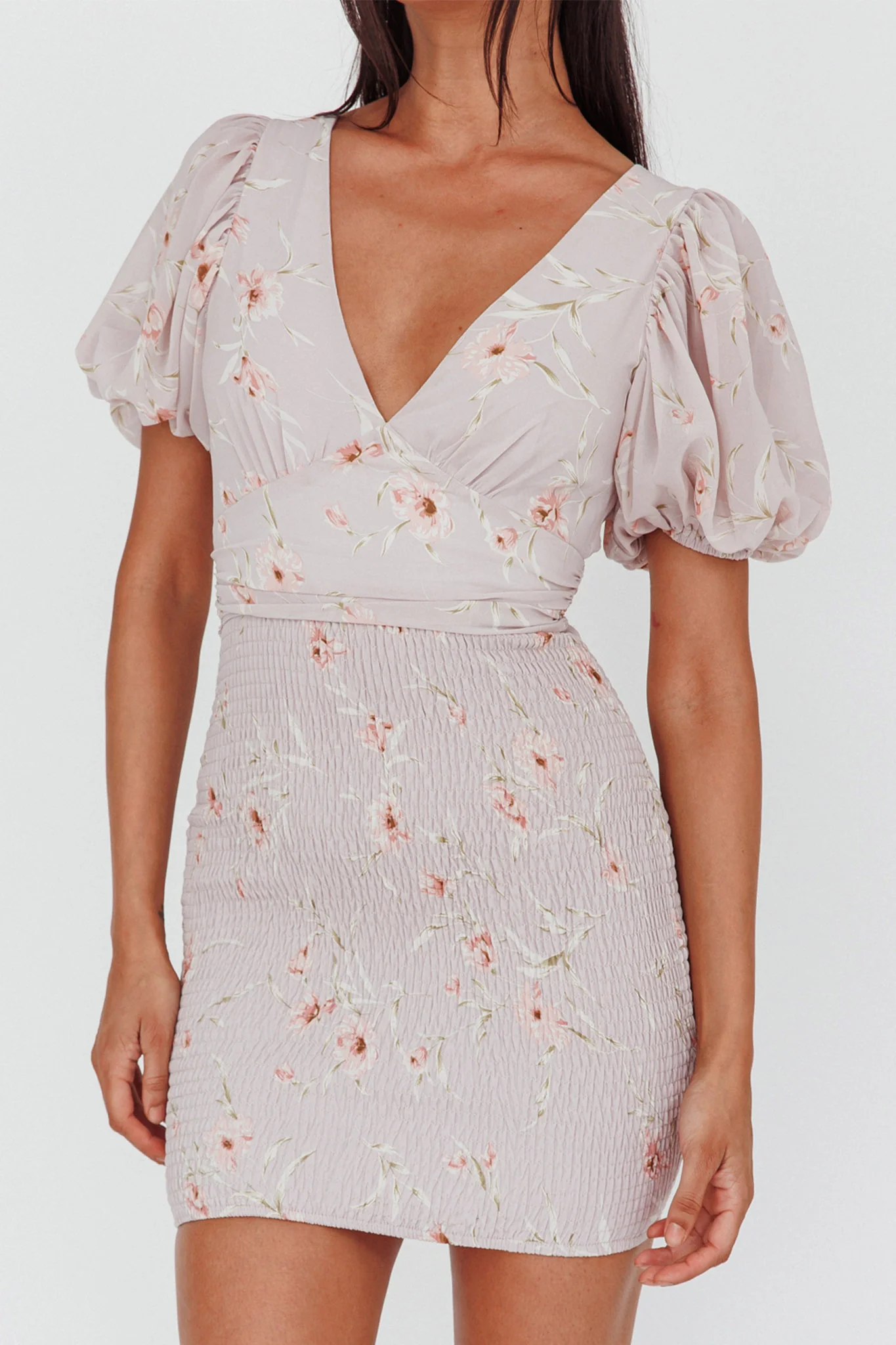 La Nena Shirred Mini Dress Floral Blush - Image 4