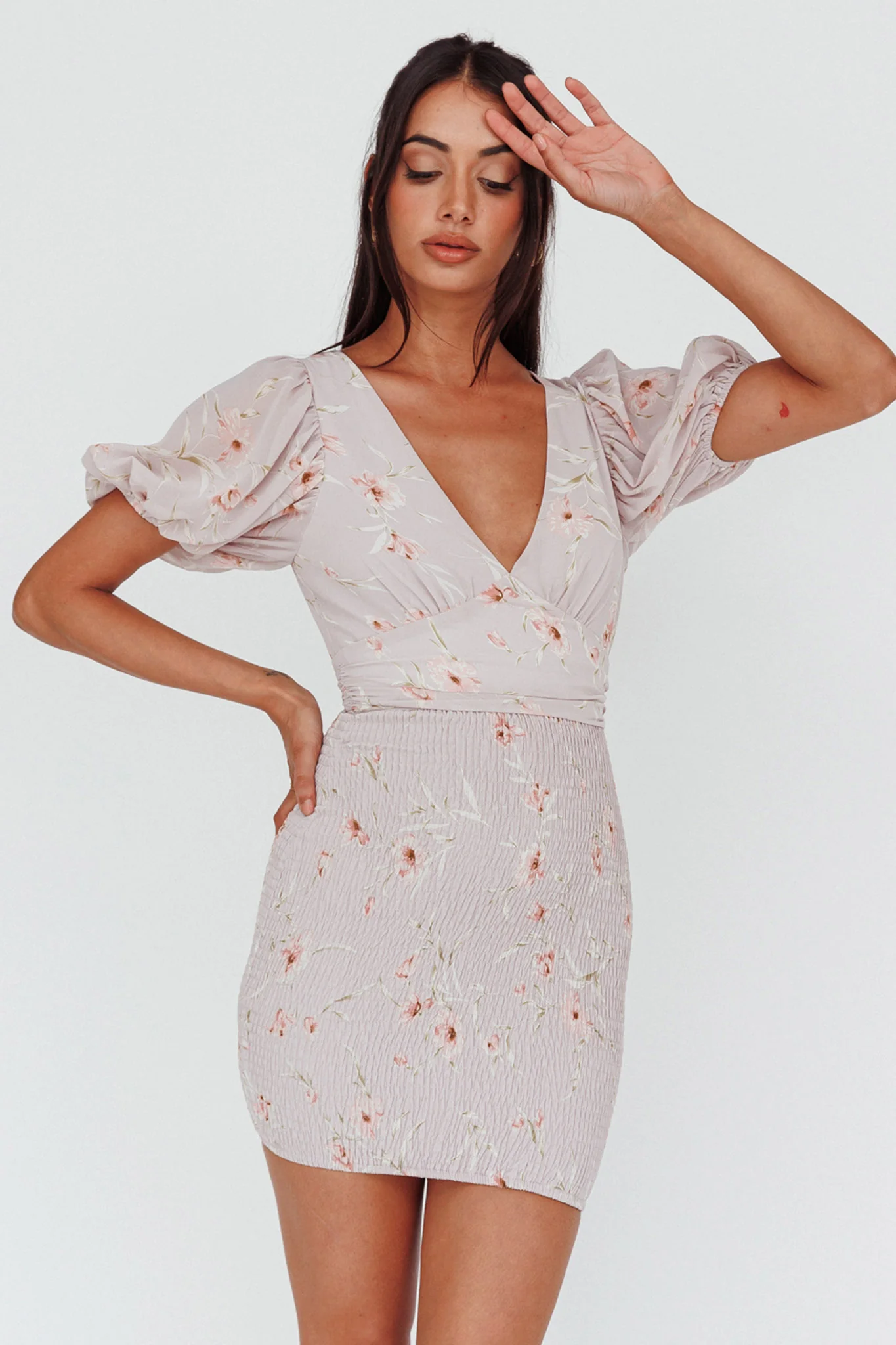 La Nena Shirred Mini Dress Floral Blush - Image 5