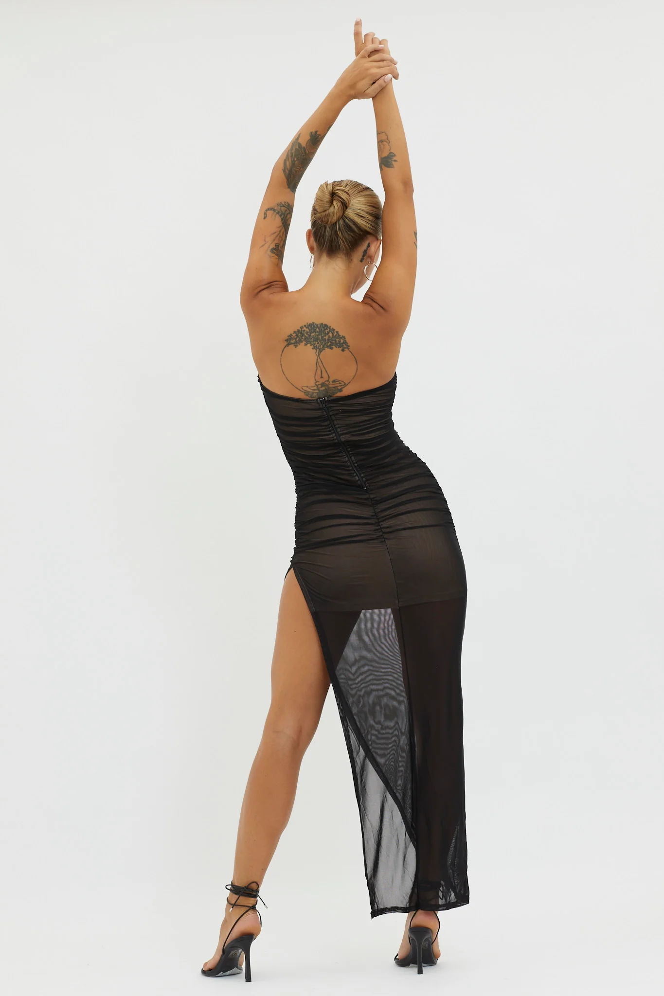 LA Nights Strapless Sheer Midi Dress Black/Nude - Image 2
