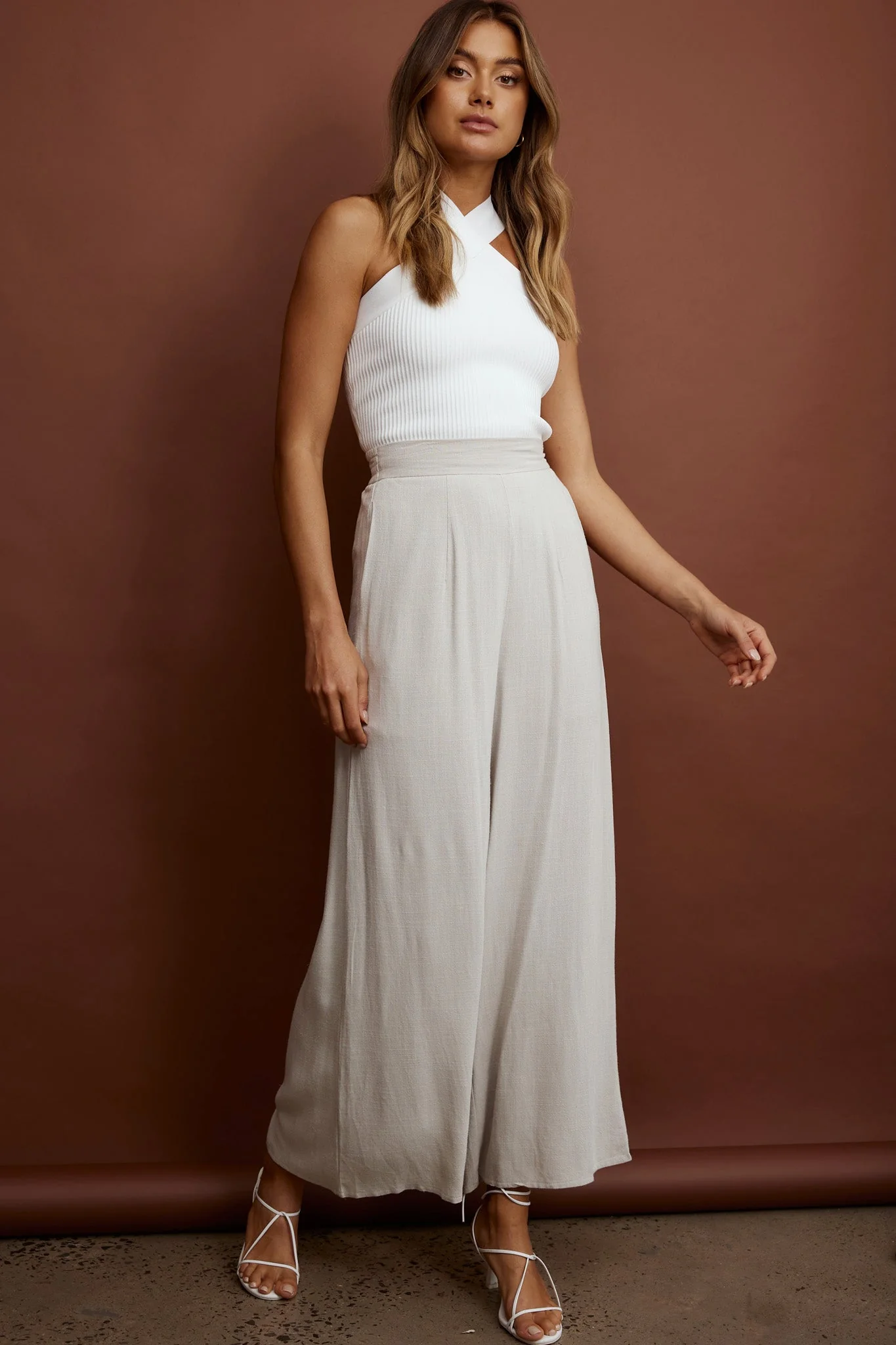 La Romana High Waisted Wide Leg Pants Sand - Image 3