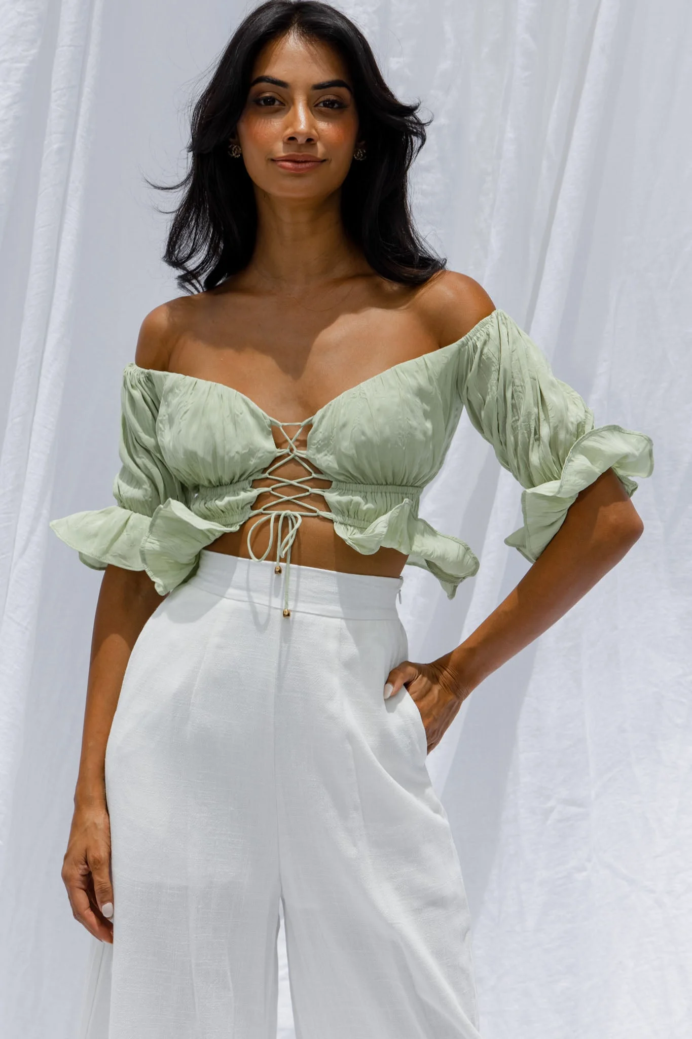 La Romana High Waisted Wide Leg Pants White - Image 4