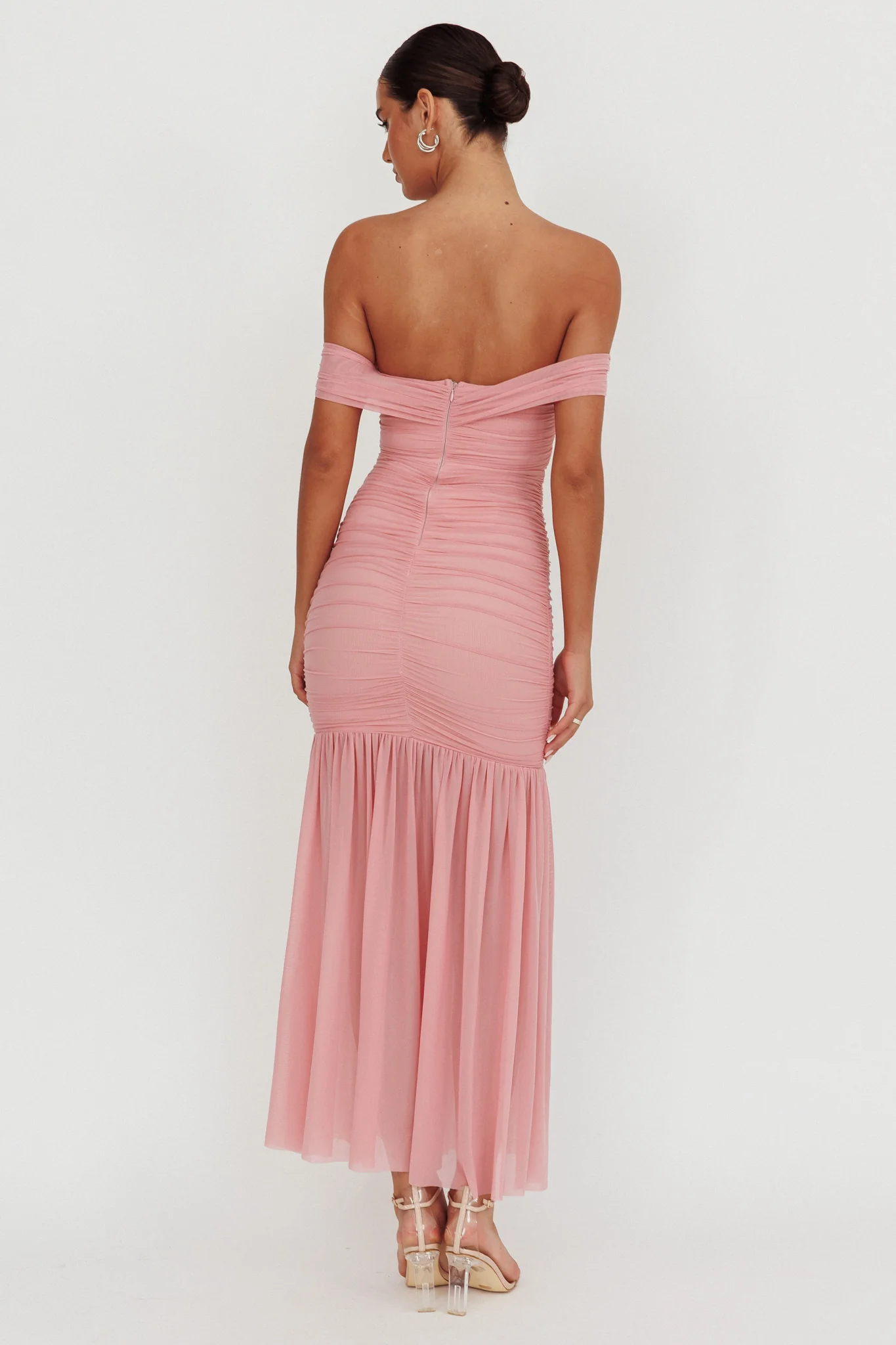 La Salle Off Shoulder Mesh Maxi Dress Pink - Image 2